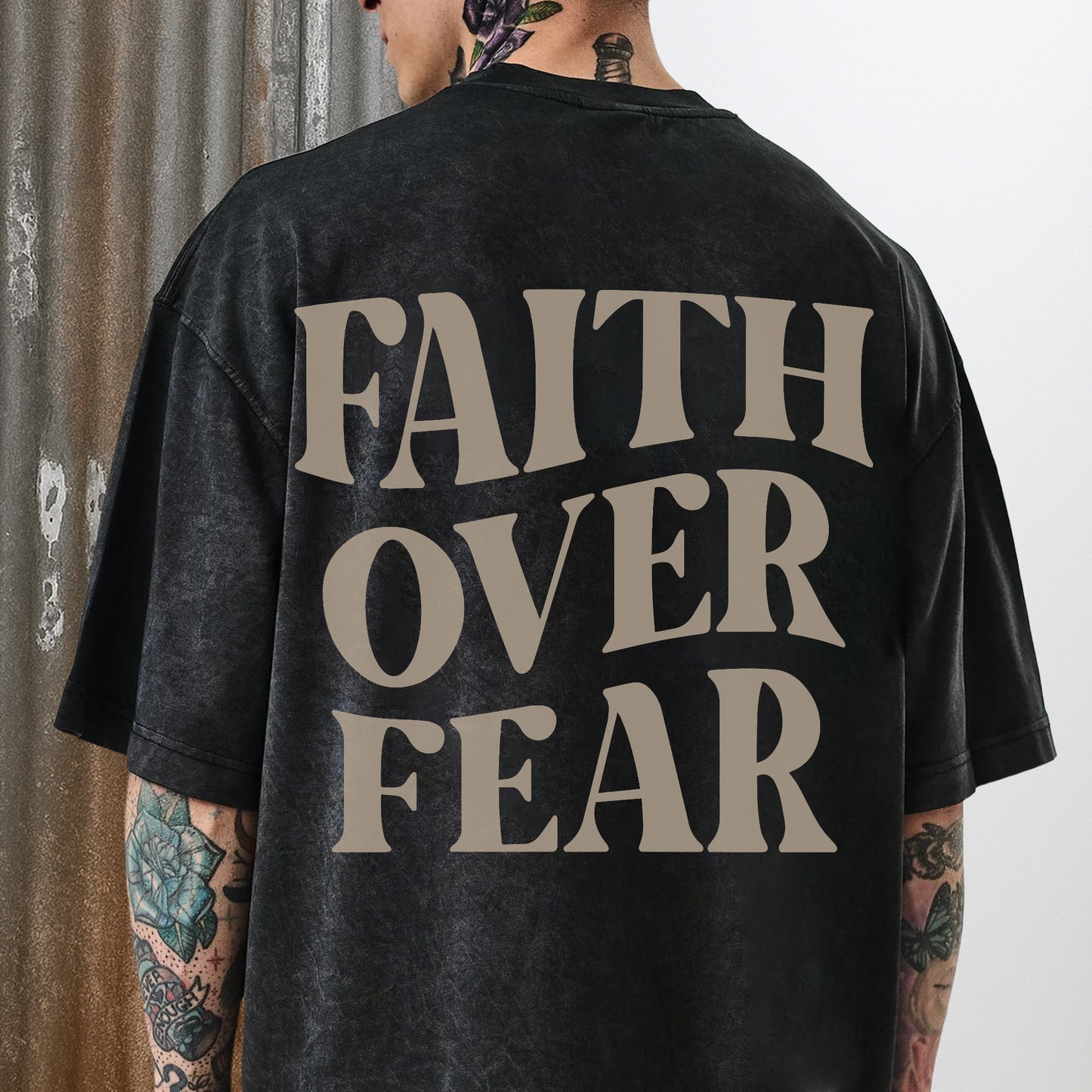 "Faith Over Fear" Unisex Vintage Washed Christian T-Shirt Two Sides | 2 Timothy 1:7 Bold Declaration Tee | Faith Guided Life Apparel