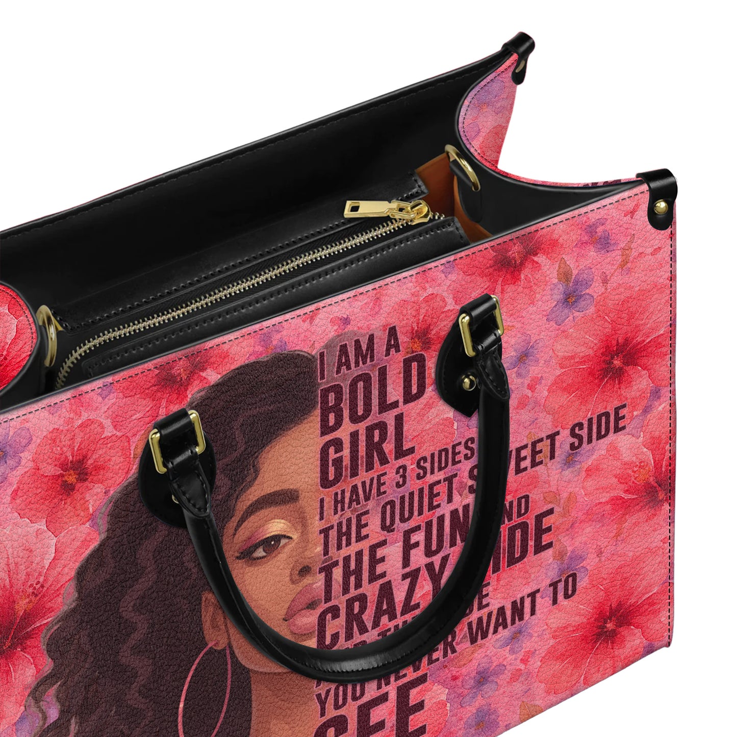 I Am A Bold Girl Three Sides Personalized Leather Handbag