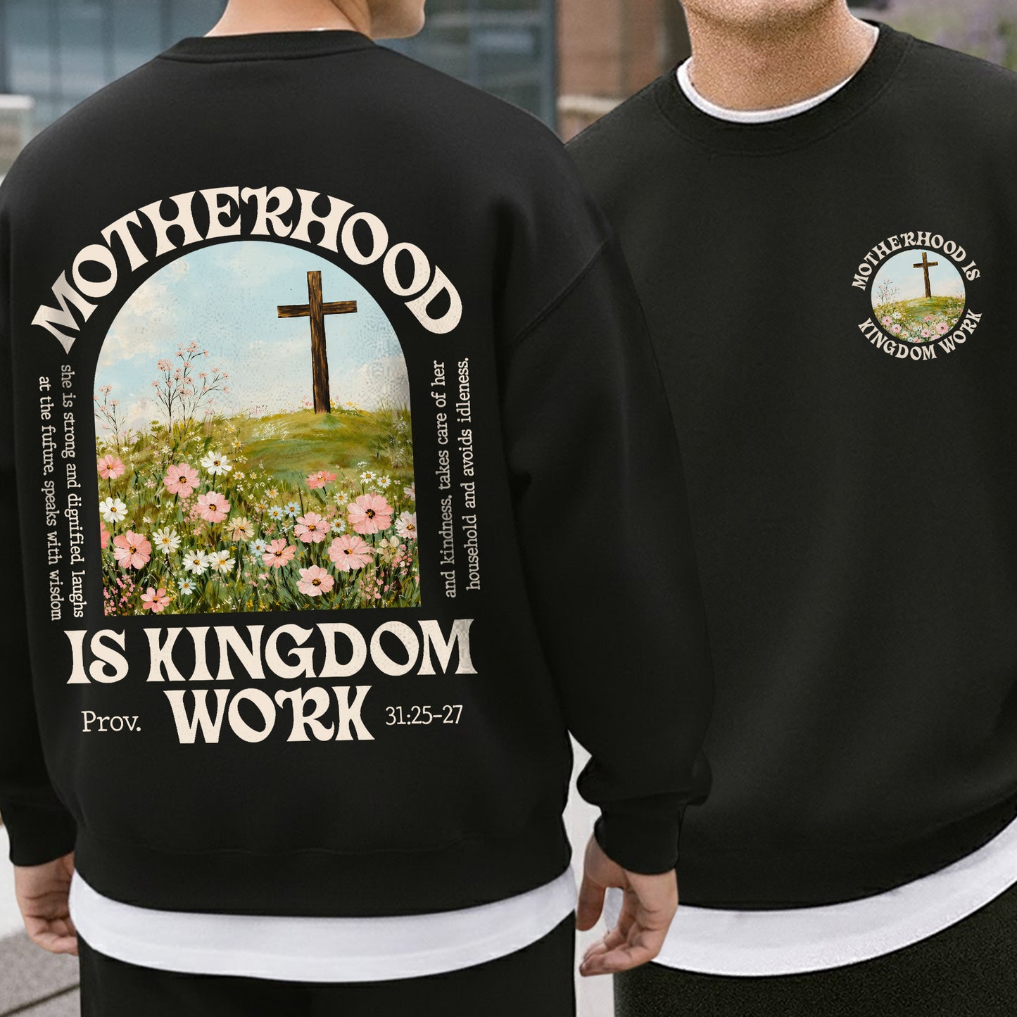 She Builds with Faith, Floral Cross Calling – Two Sides – She is Bless – Unisex Tshirt /Hoodie/Sweatshirt