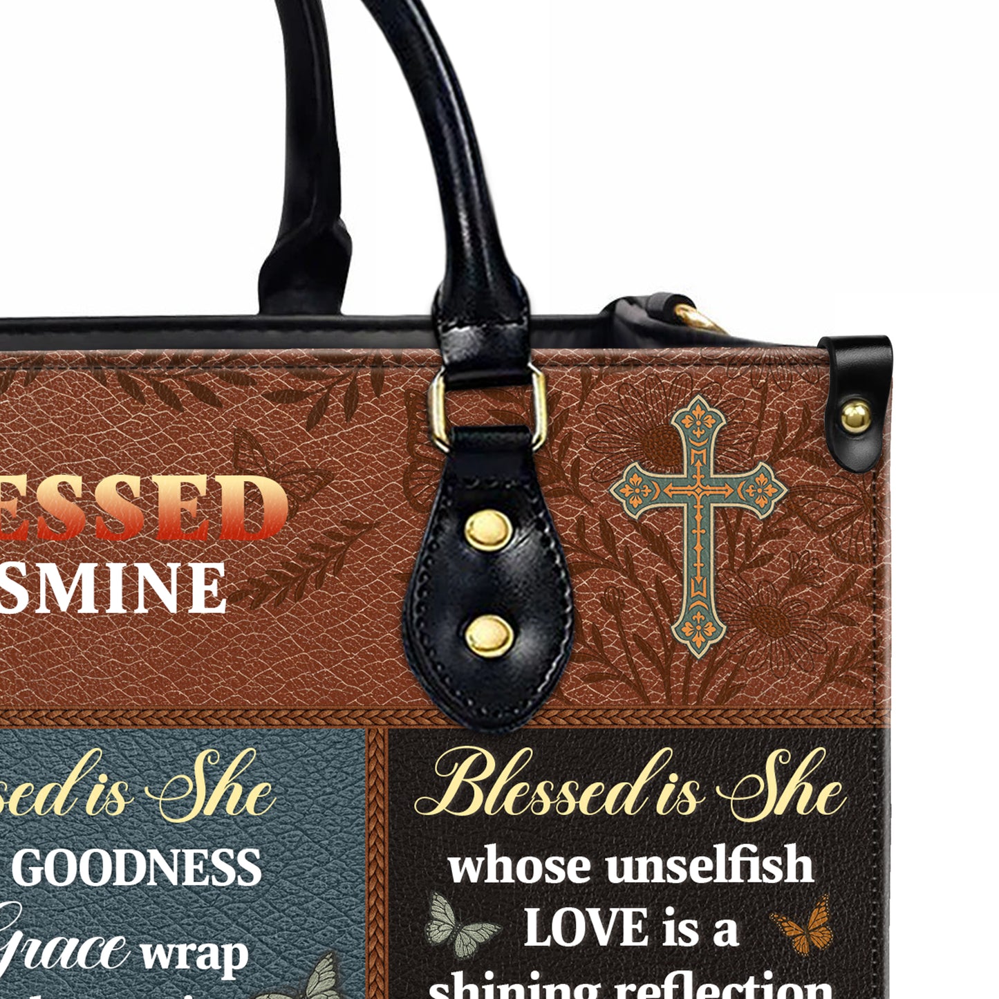 Blessed Is She Kindness Grace Love Personalized Leather Handbag