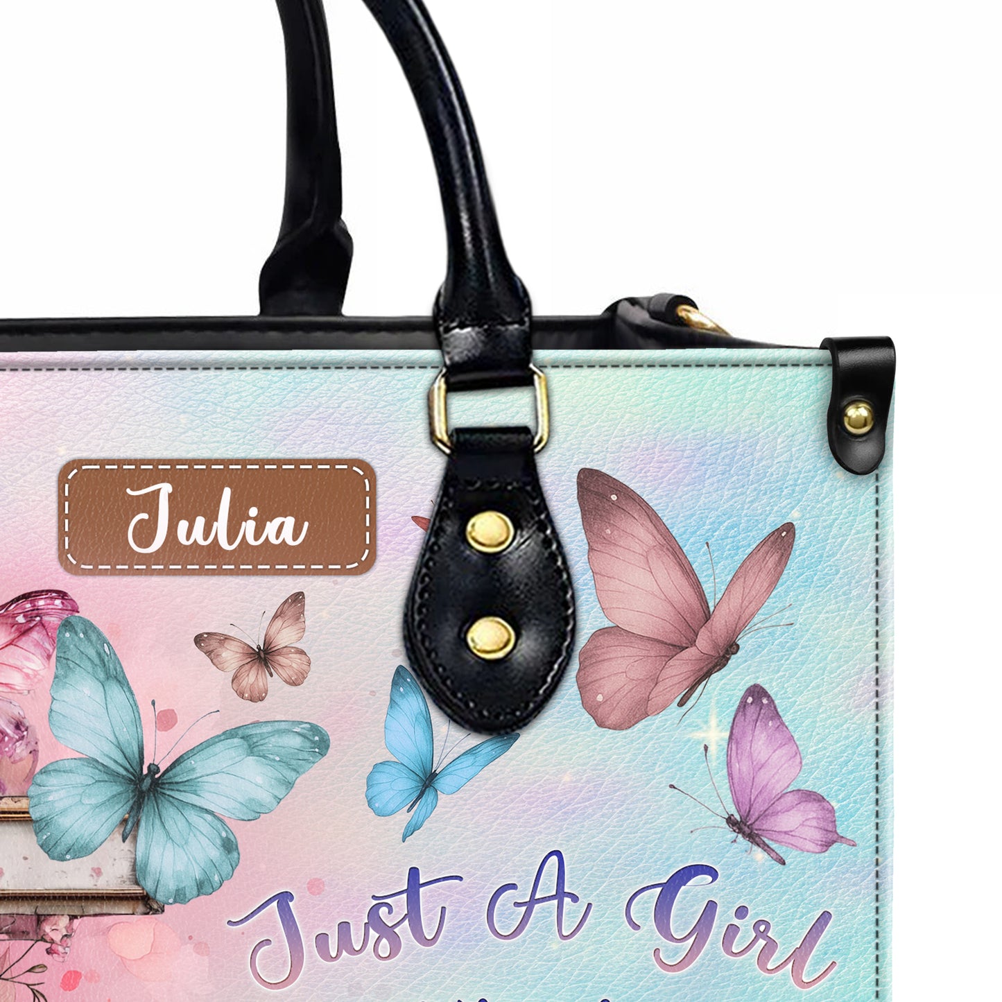 Just A Girl Who Loves Jesus Butterfly Cross Personalized Leather Handbag