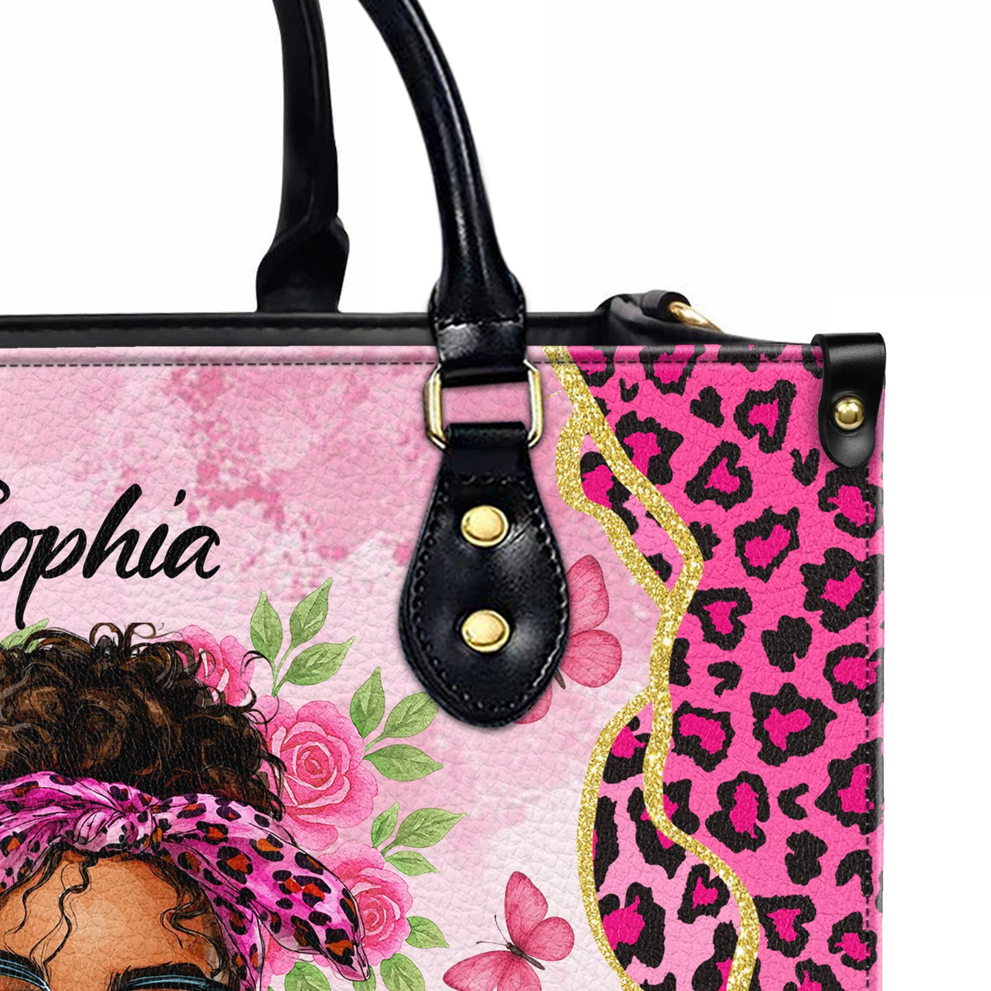 Faith Prayer Pink Leopard Christian Personalized Leather Handbag