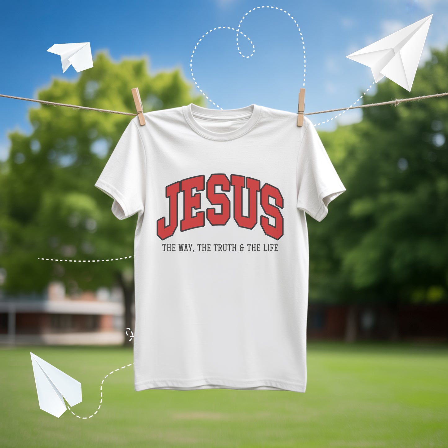 "Jesus The Way The Truth The Life" Unisex Varsity Style Christian T-Shirt | John 14:6 Bold Declaration Tee | Faith Guided Life Apparel