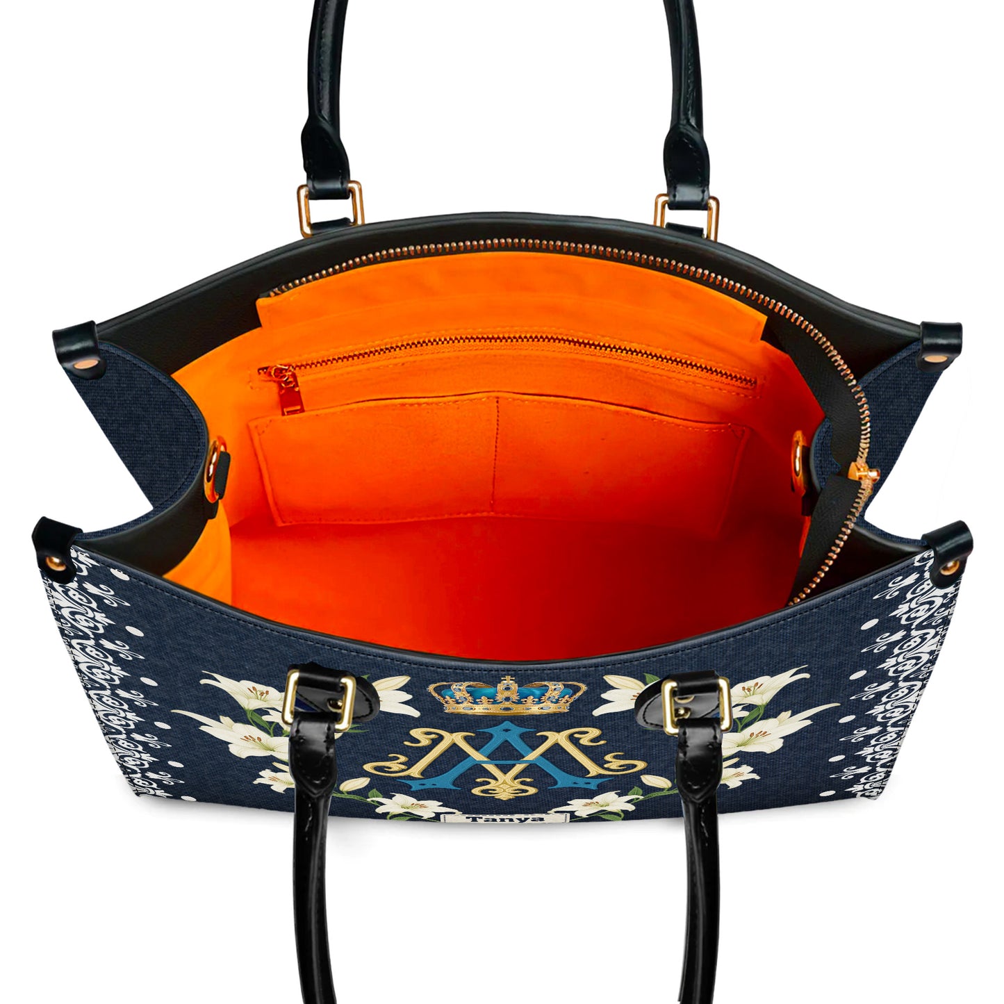 Ave Maria Royal Crown Monogram Personalized Leather Handbag