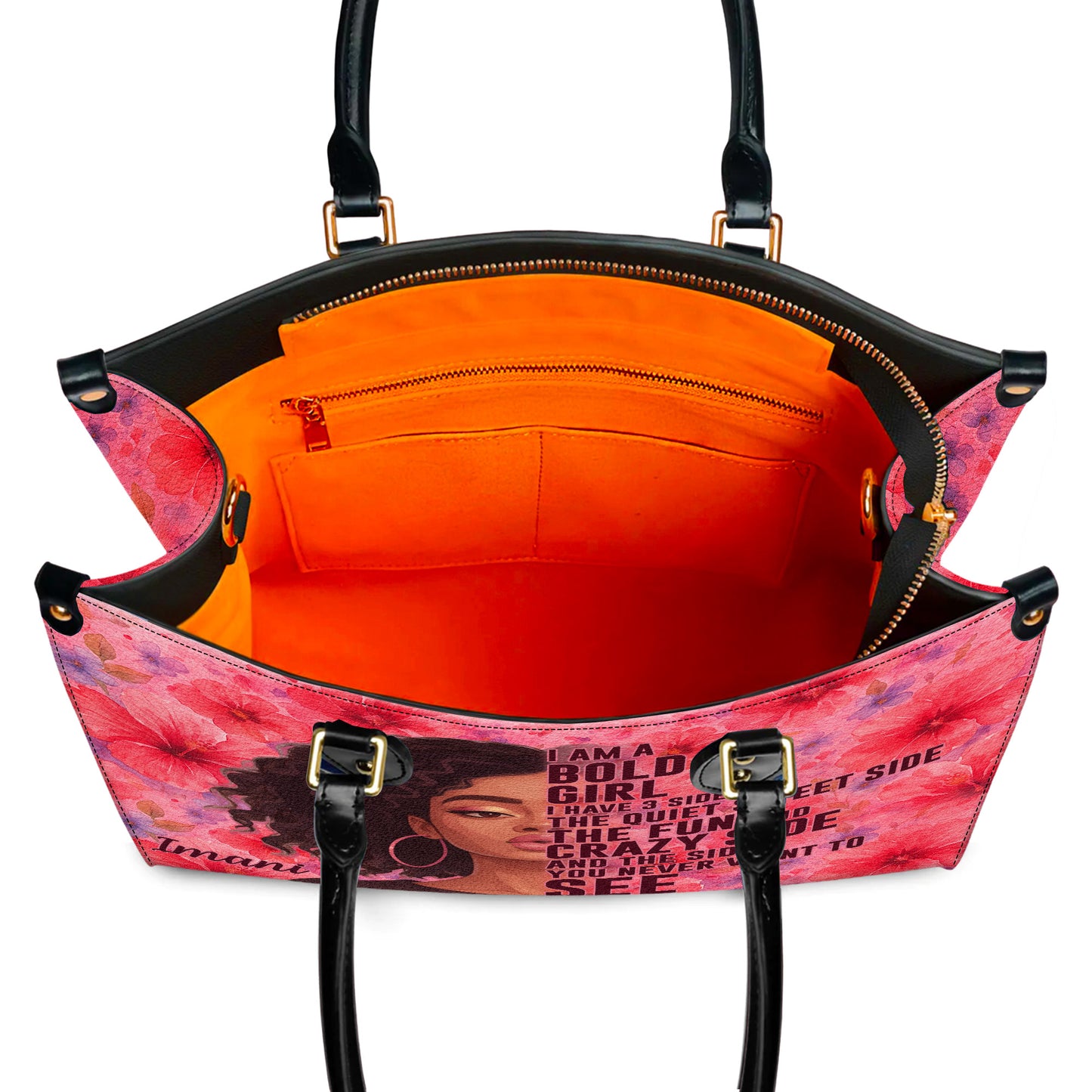 I Am A Bold Girl Three Sides Personalized Leather Handbag