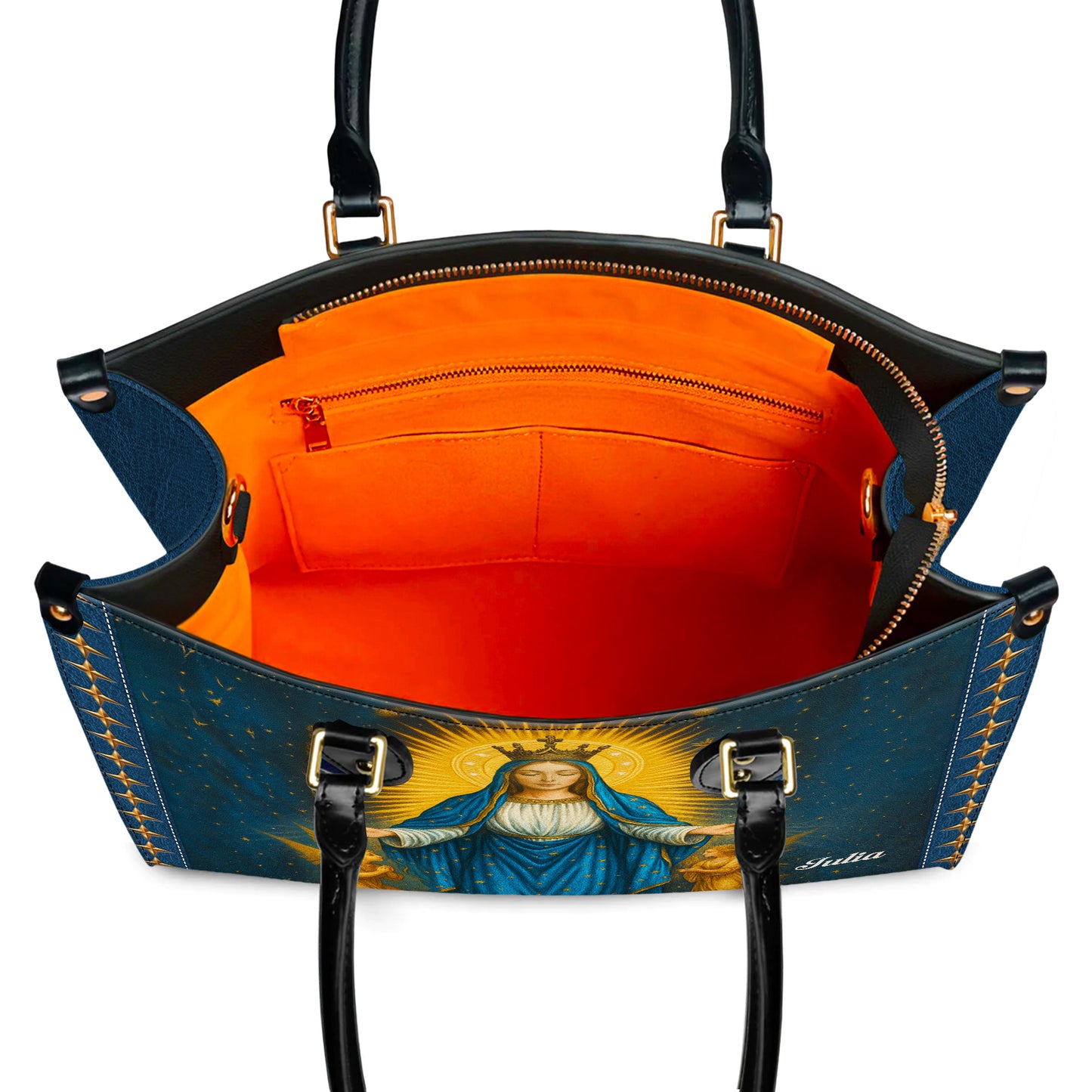 Miraculous Medal Blessed Virgin Mary Immaculate Conception Personalized Leather Handbag