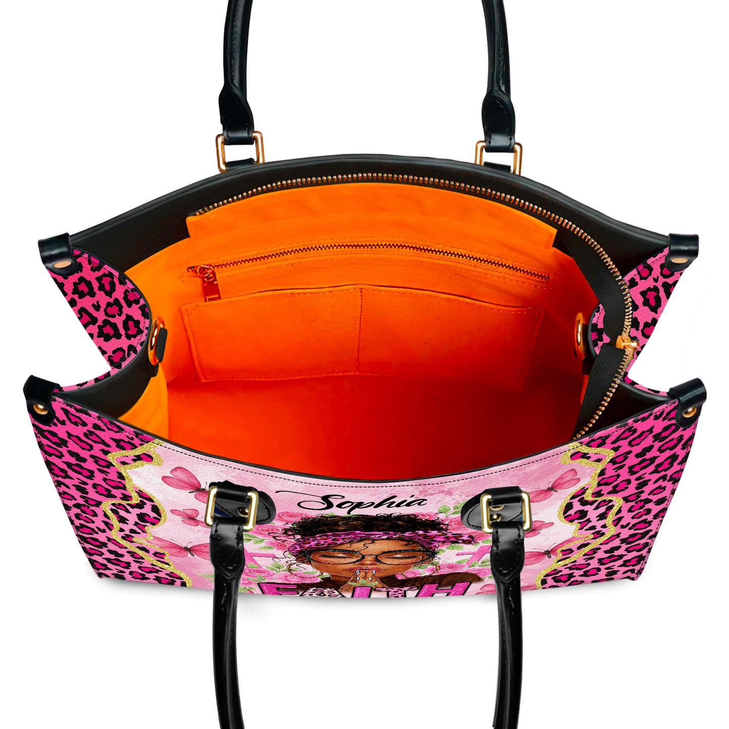Faith Prayer Pink Leopard Christian Personalized Leather Handbag