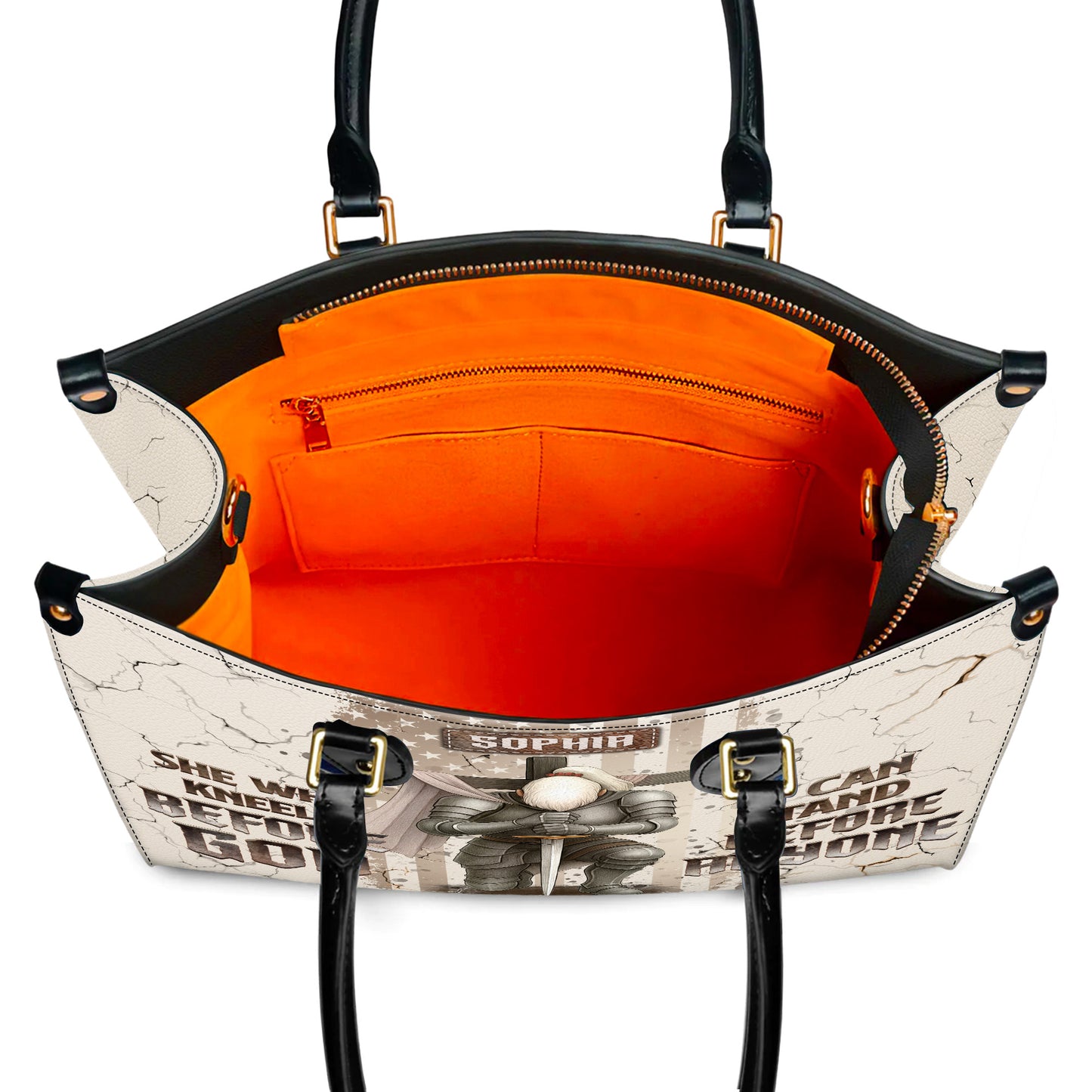 She Who Kneels Before God Can Stand Before Anyone Personalized Leather Handbag
