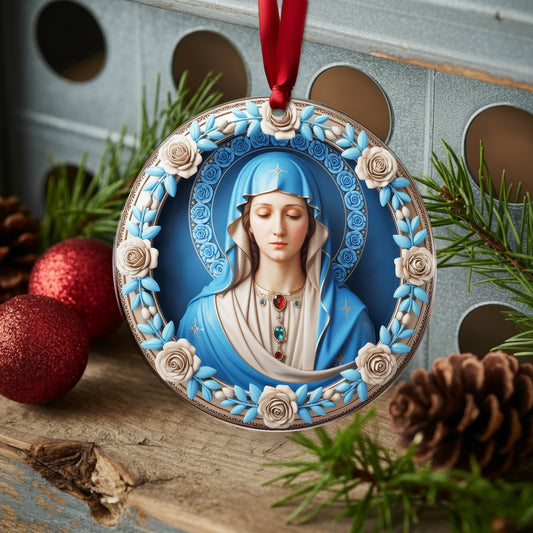 Blessed Mother Mary Christmas Ornament Two Sided | Our Lady of Grace | Catholic Christian Keepsake Decoration