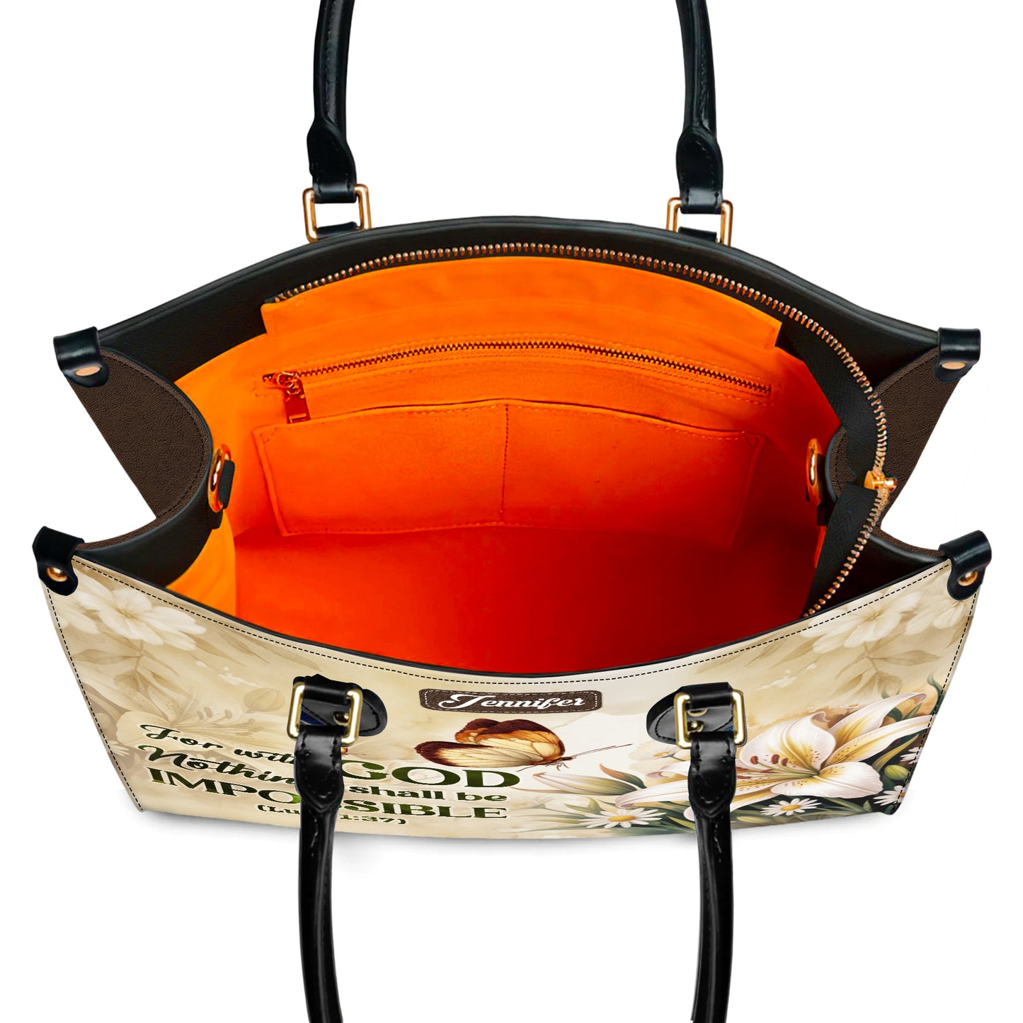 For With God Nothing Shall Be Impossible Luke 1:37 Personalized Leather Handbag