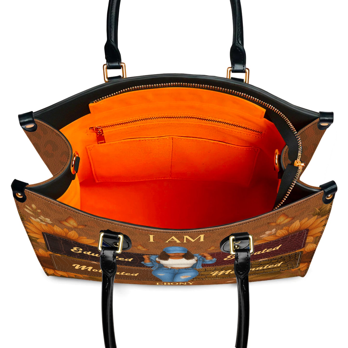 I Am Educated Elevated Motivated Melanated Black Excellence Personalized Leather Handbag