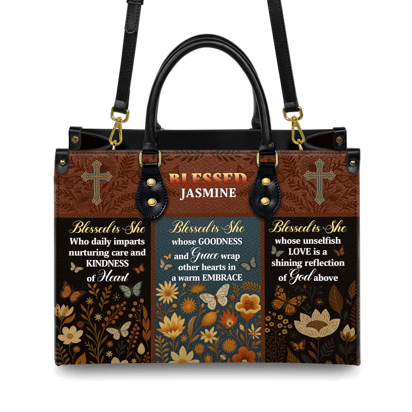 Blessed Is She Kindness Grace Love Personalized Leather Handbag