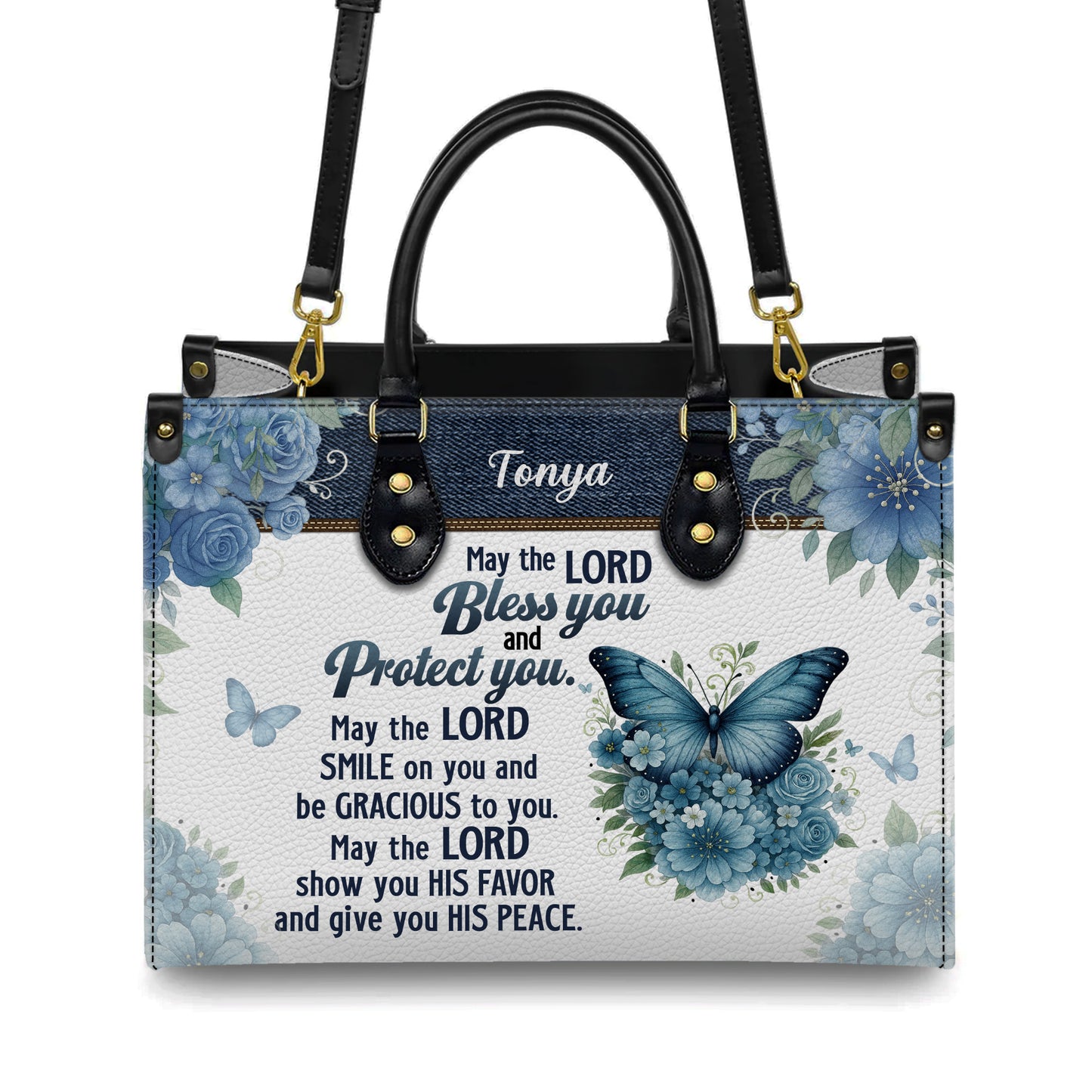 May The Lord Bless You Aaronic Blessing Numbers 6:24-26 Personalized Leather Handbag