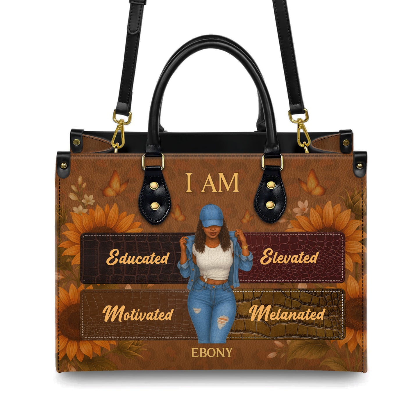 I Am Educated Elevated Motivated Melanated Black Excellence Personalized Leather Handbag