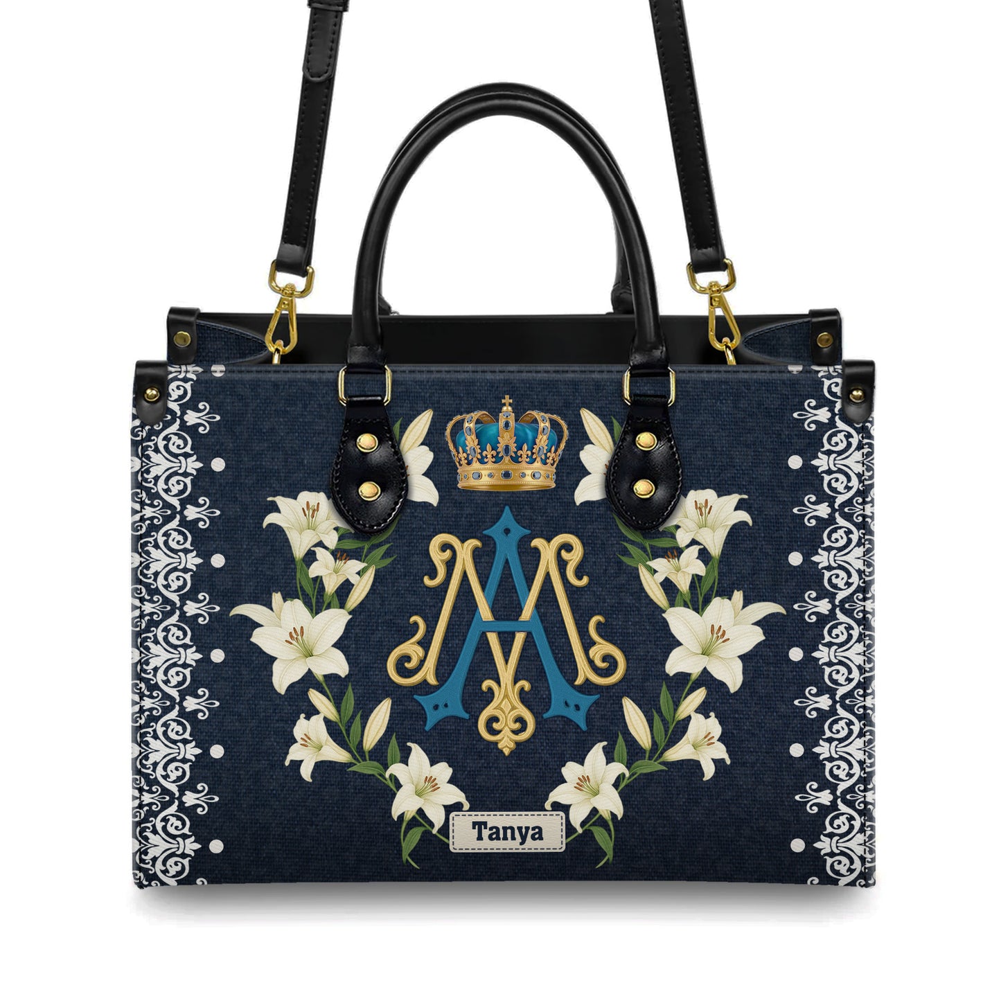 Ave Maria Royal Crown Monogram Personalized Leather Handbag