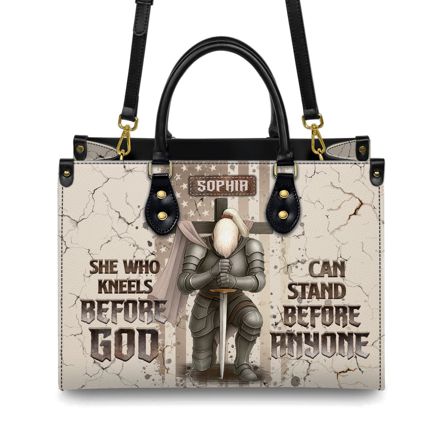 She Who Kneels Before God Can Stand Before Anyone Personalized Leather Handbag