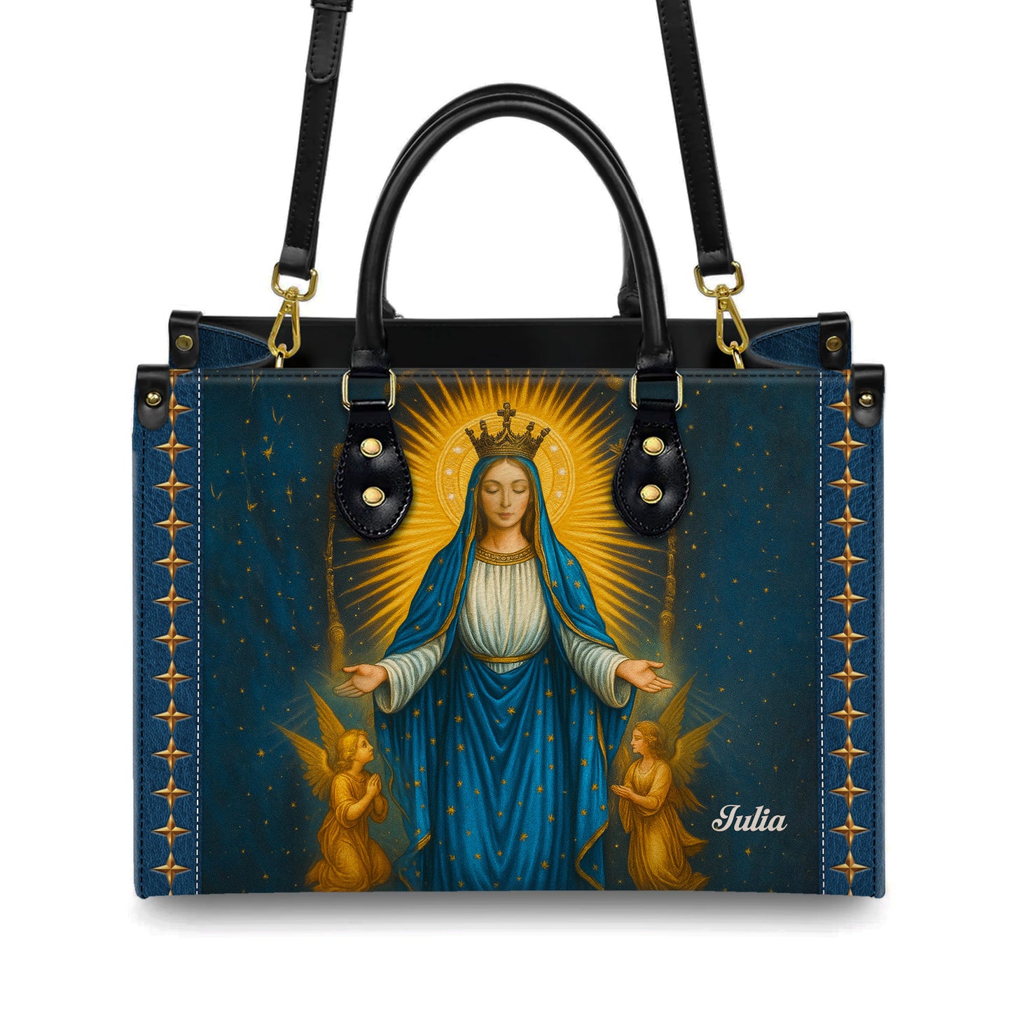 Miraculous Medal Blessed Virgin Mary Immaculate Conception Personalized Leather Handbag