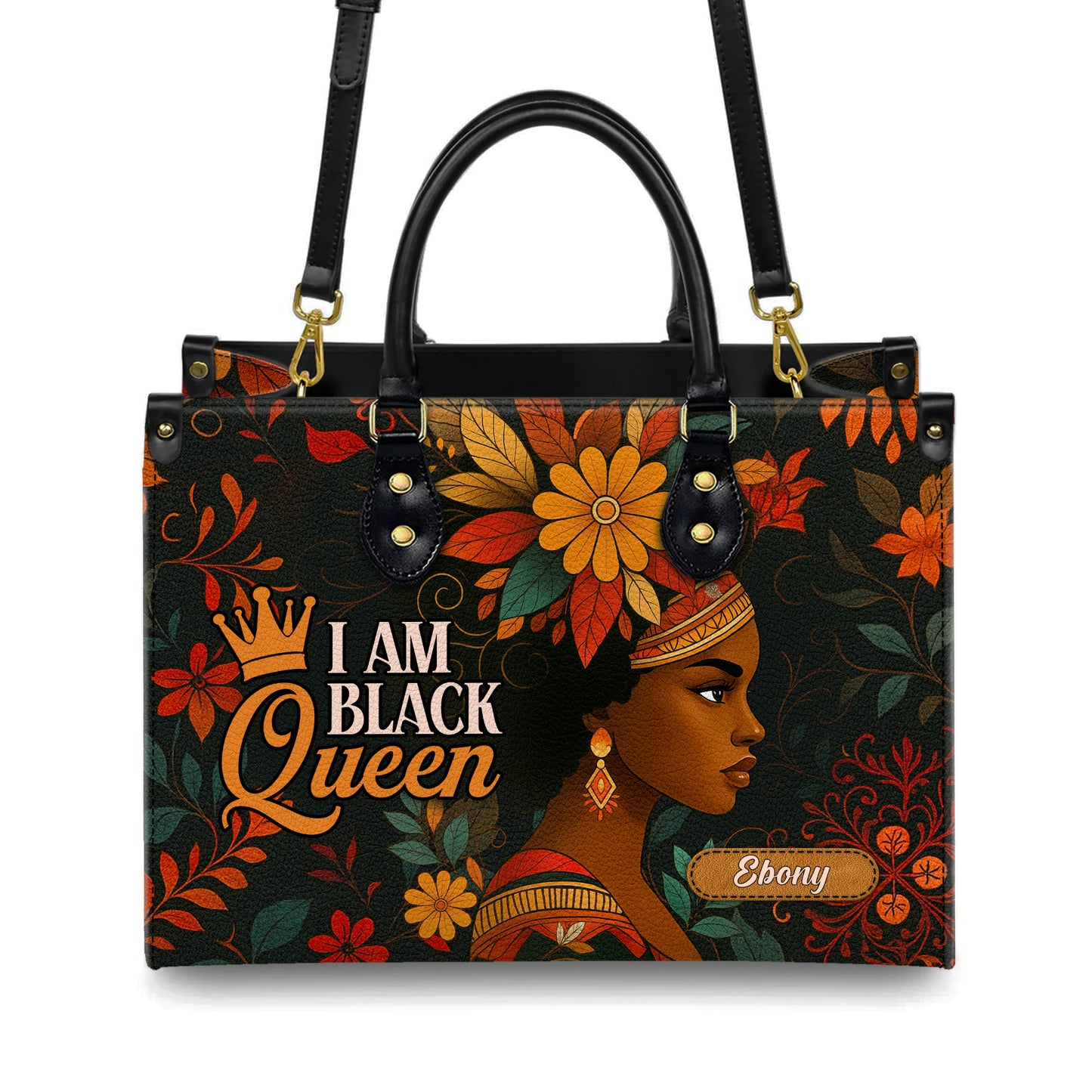 I Am Black Queen African Heritage Personalized Leather Handbag