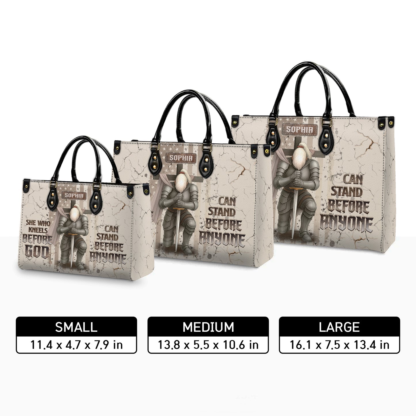 She Who Kneels Before God Can Stand Before Anyone Personalized Leather Handbag
