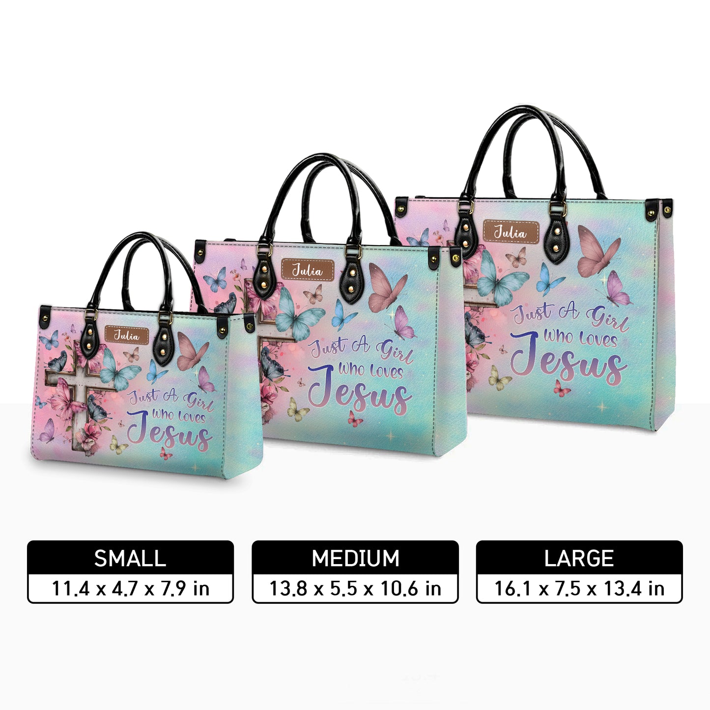 Just A Girl Who Loves Jesus Butterfly Cross Personalized Leather Handbag