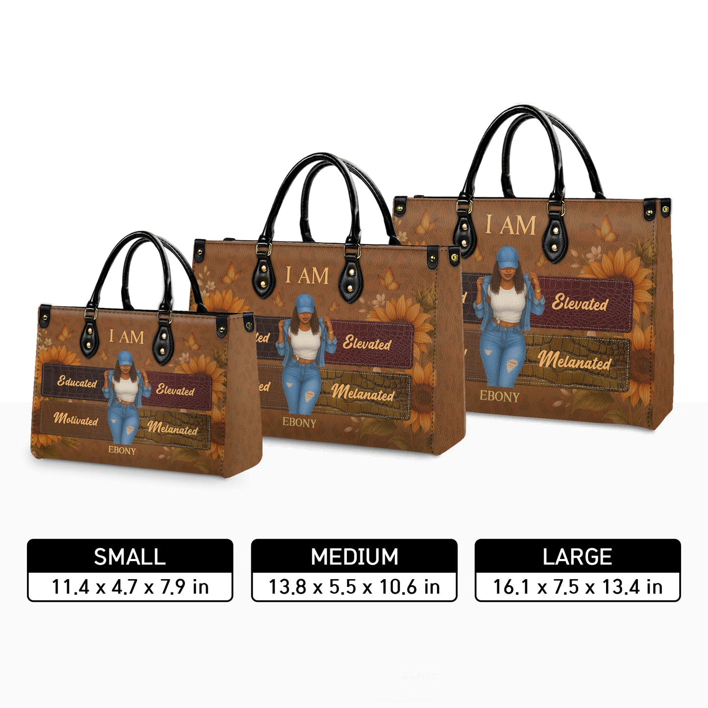 I Am Educated Elevated Motivated Melanated Black Excellence Personalized Leather Handbag