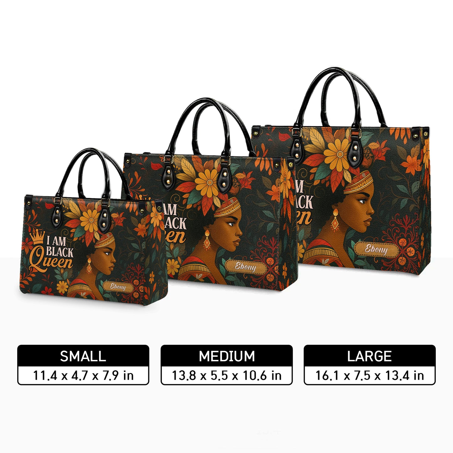 I Am Black Queen African Heritage Personalized Leather Handbag