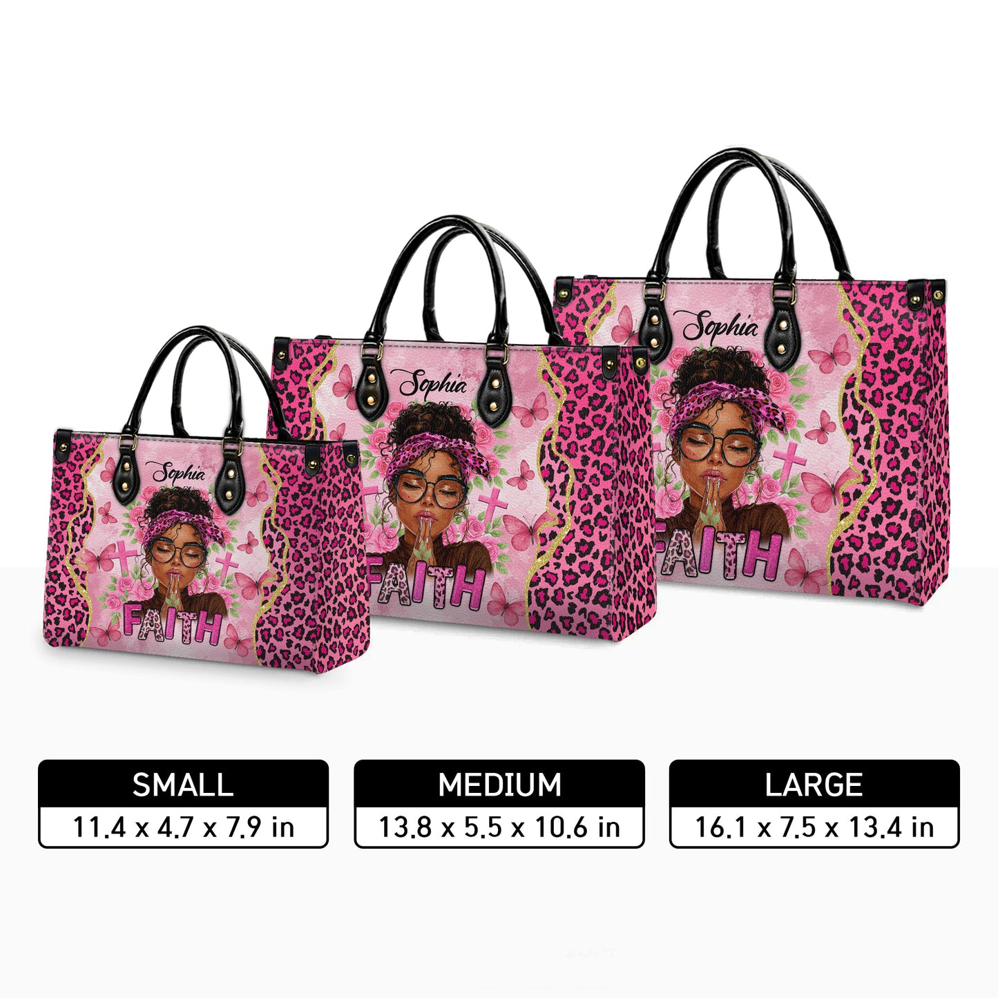Faith Prayer Pink Leopard Christian Personalized Leather Handbag
