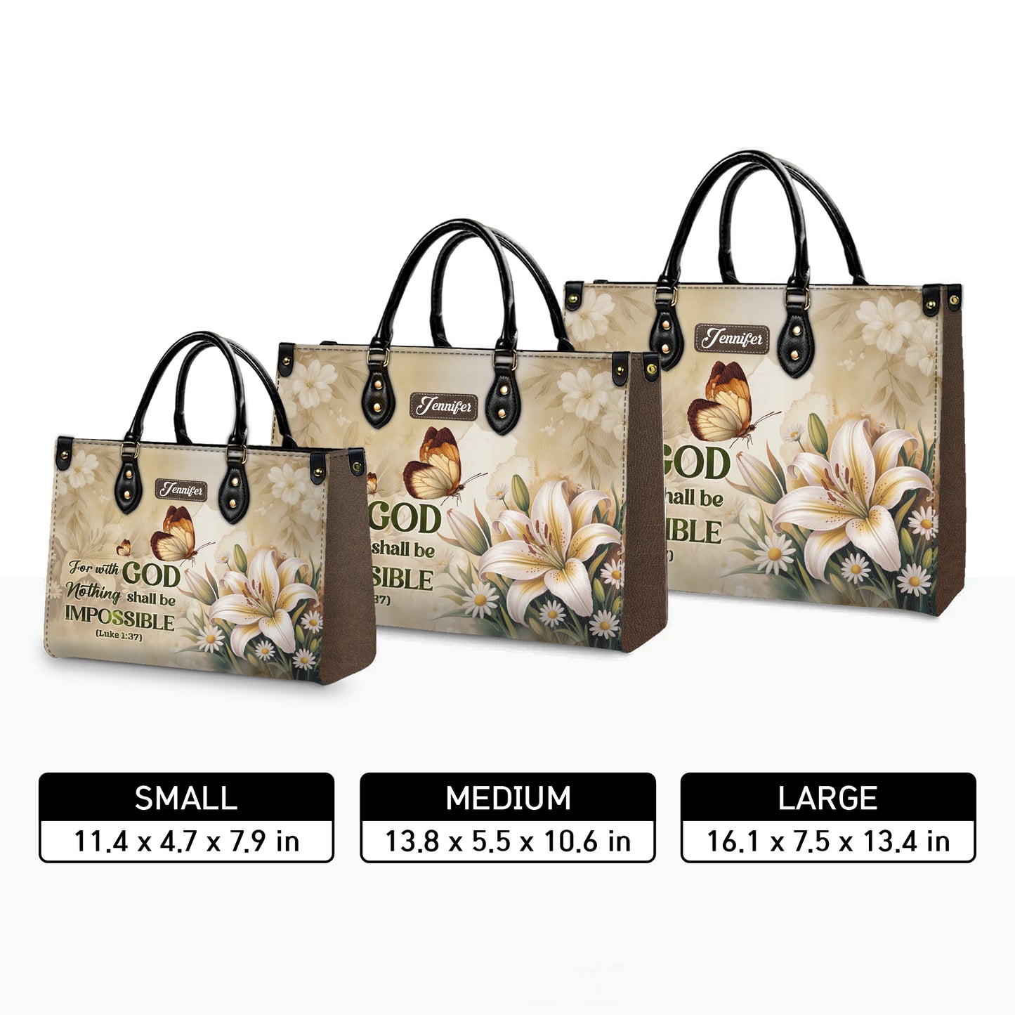 For With God Nothing Shall Be Impossible Luke 1:37 Personalized Leather Handbag