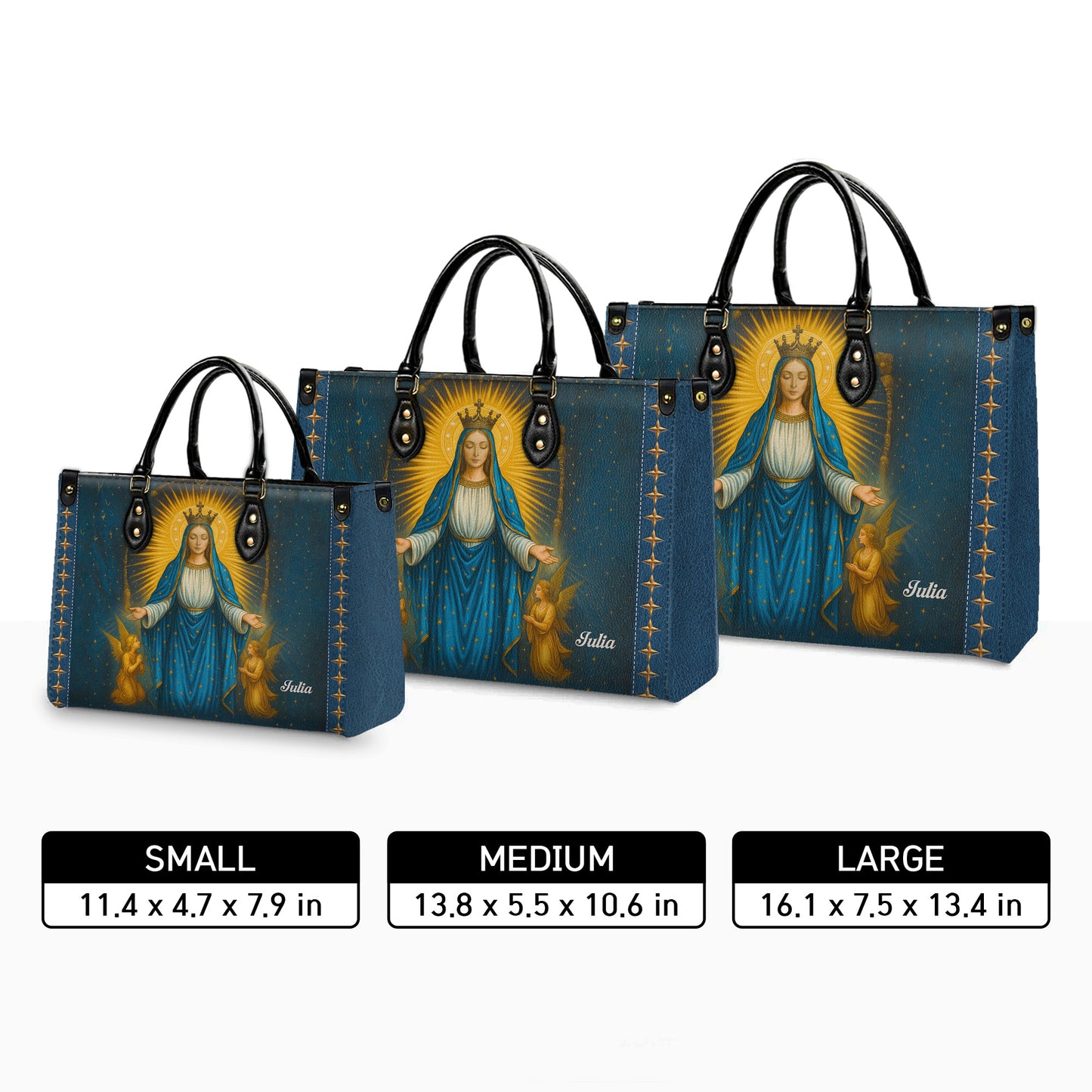 Miraculous Medal Blessed Virgin Mary Immaculate Conception Personalized Leather Handbag