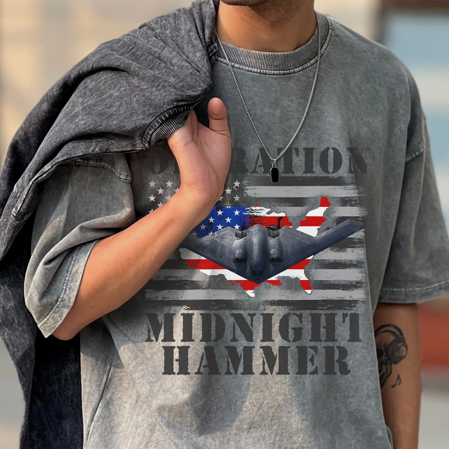 Operation Midnight Hammer Patriotic Unisex 100% Cotton Vintage Washed Christian T-Shirt | God Bless America Military Tribute