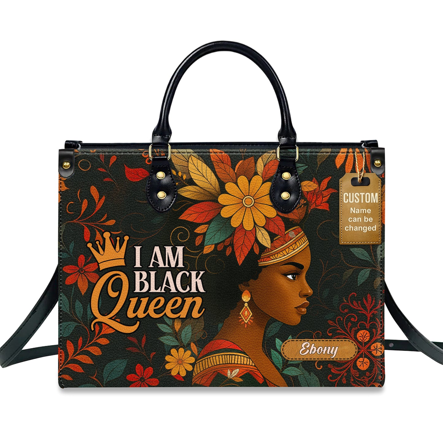 I Am Black Queen African Heritage Personalized Leather Handbag