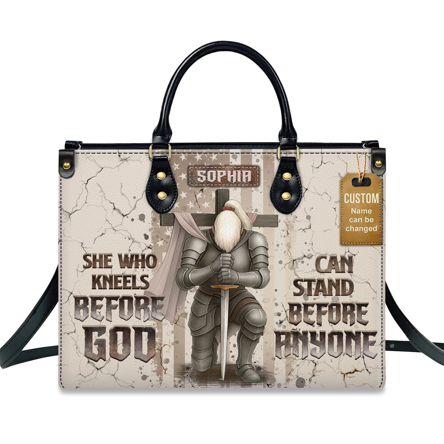 She Who Kneels Before God Can Stand Before Anyone Personalized Leather Handbag