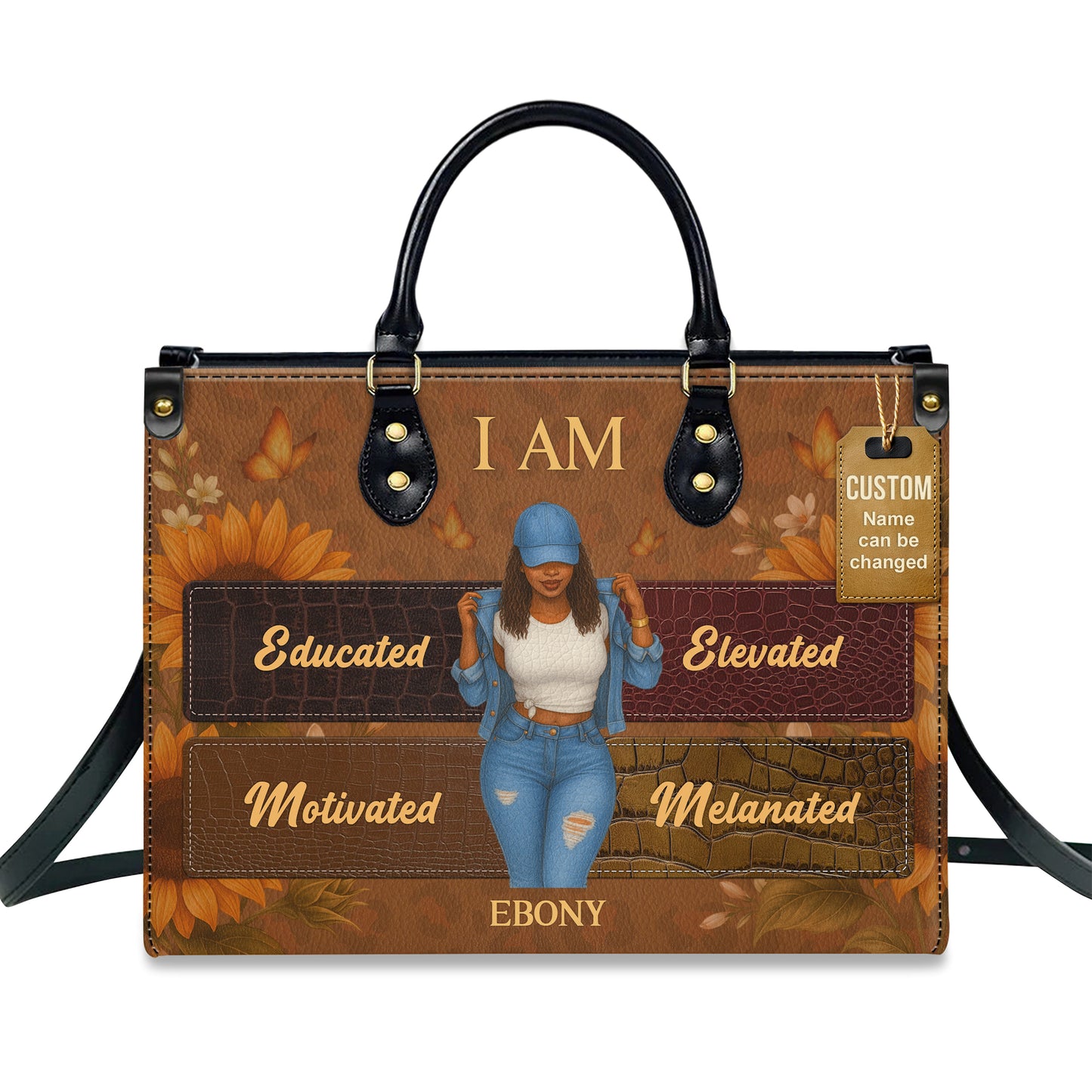 I Am Educated Elevated Motivated Melanated Black Excellence Personalized Leather Handbag