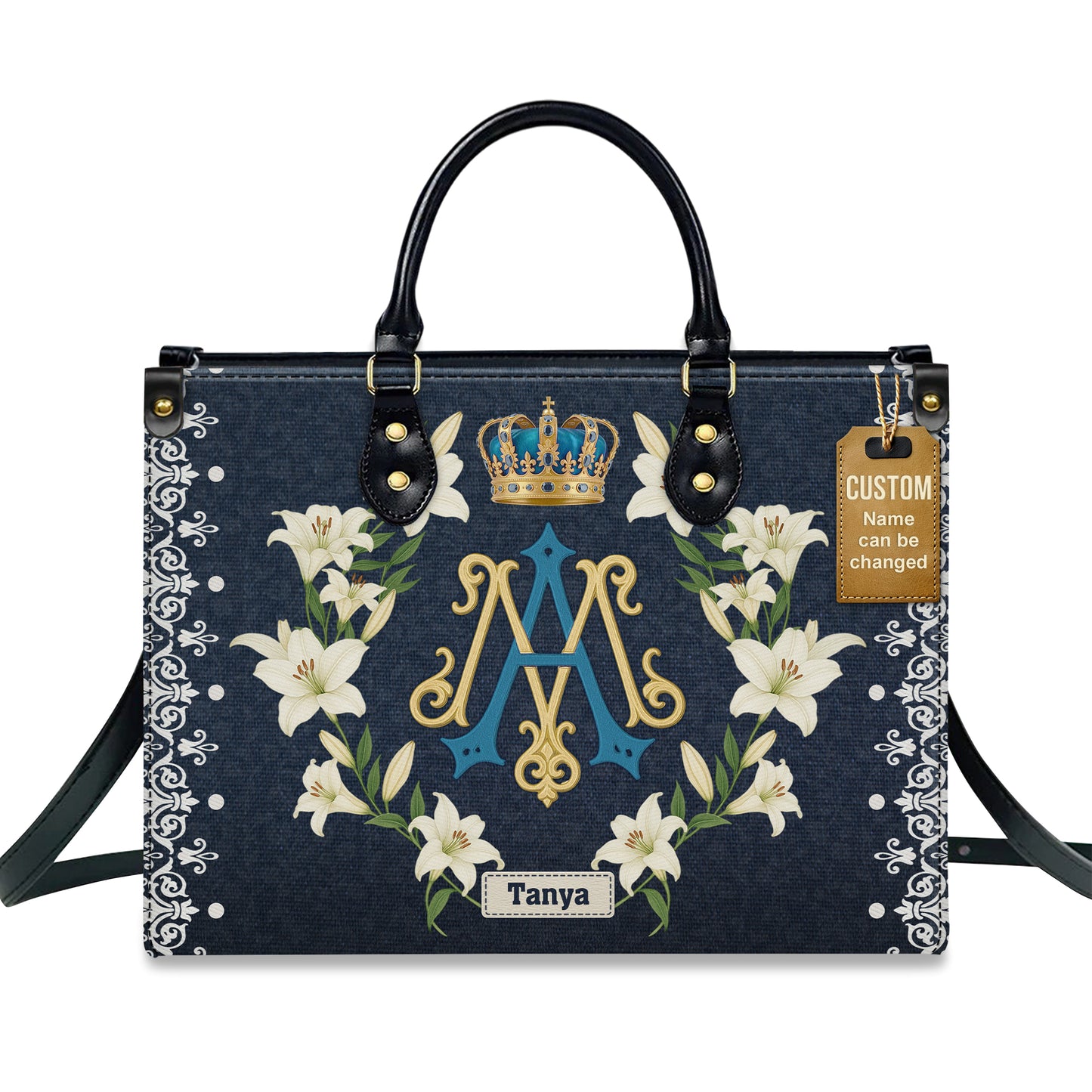 Ave Maria Royal Crown Monogram Personalized Leather Handbag