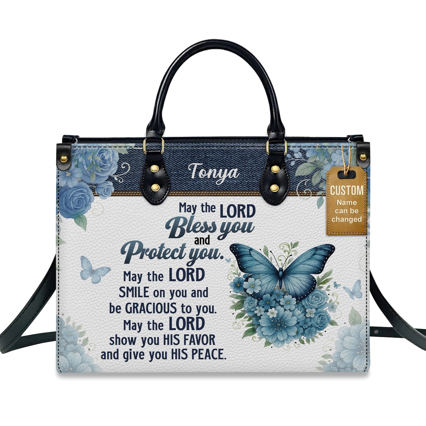 May The Lord Bless You Aaronic Blessing Numbers 6:24-26 Personalized Leather Handbag