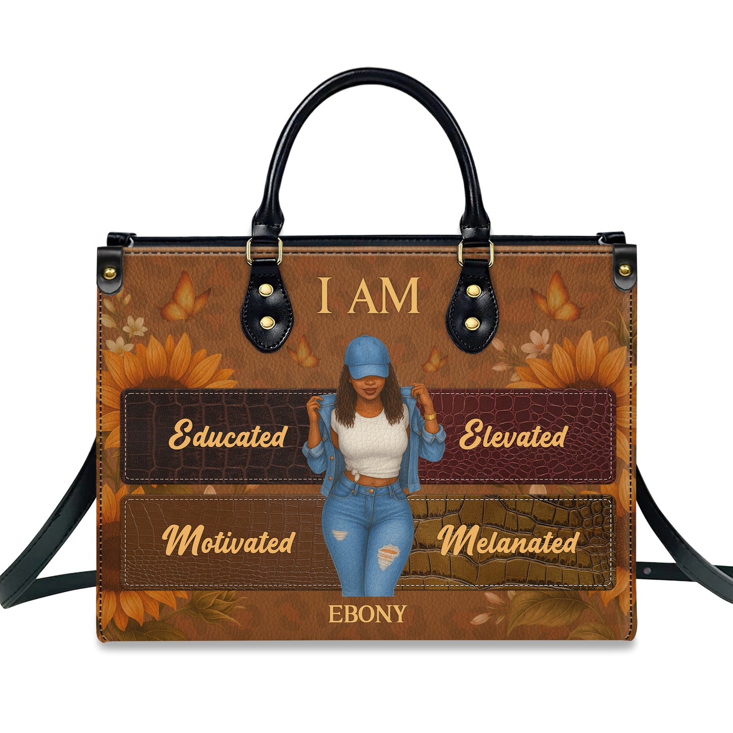 I Am Educated Elevated Motivated Melanated Black Excellence Personalized Leather Handbag