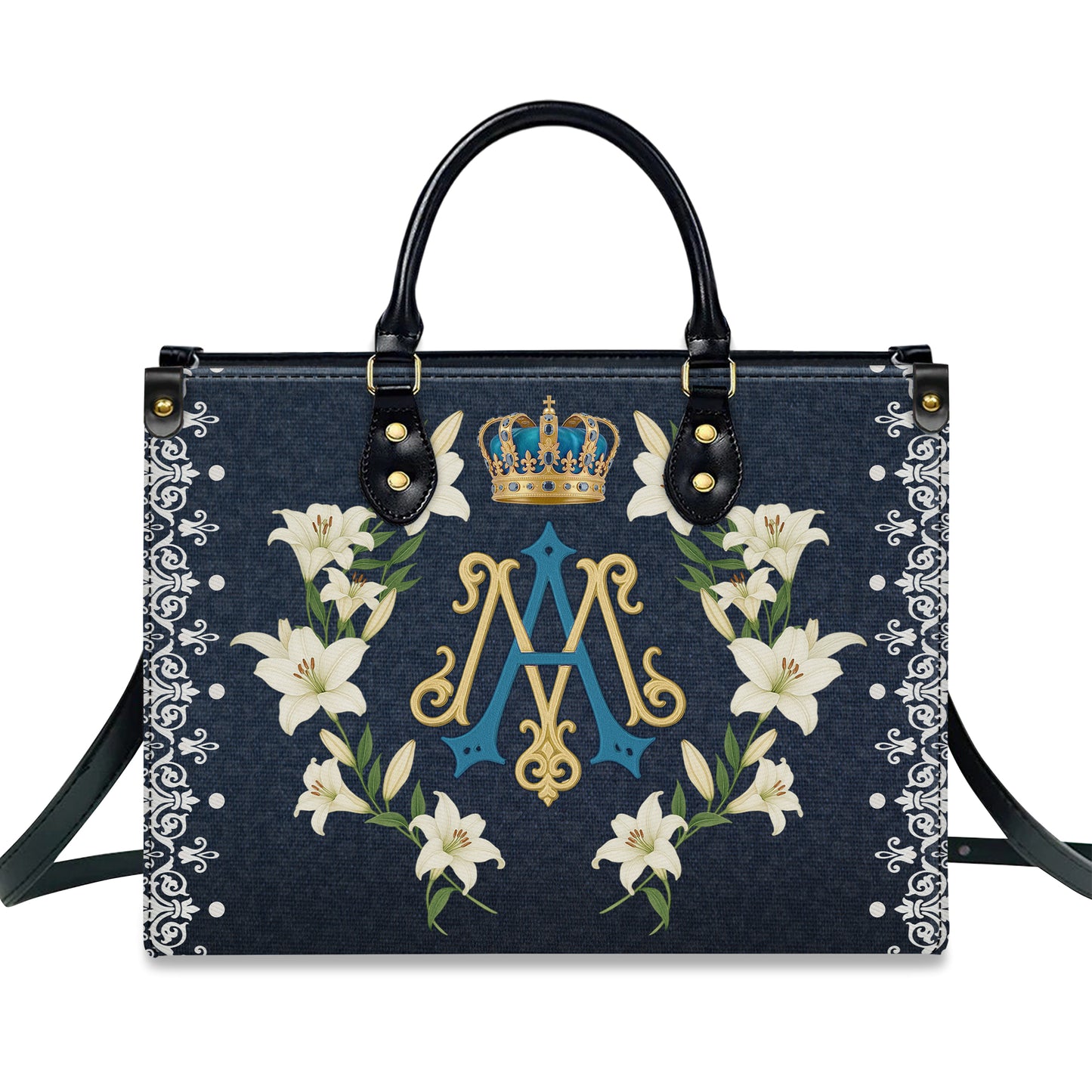 Ave Maria Royal Crown Monogram Personalized Leather Handbag
