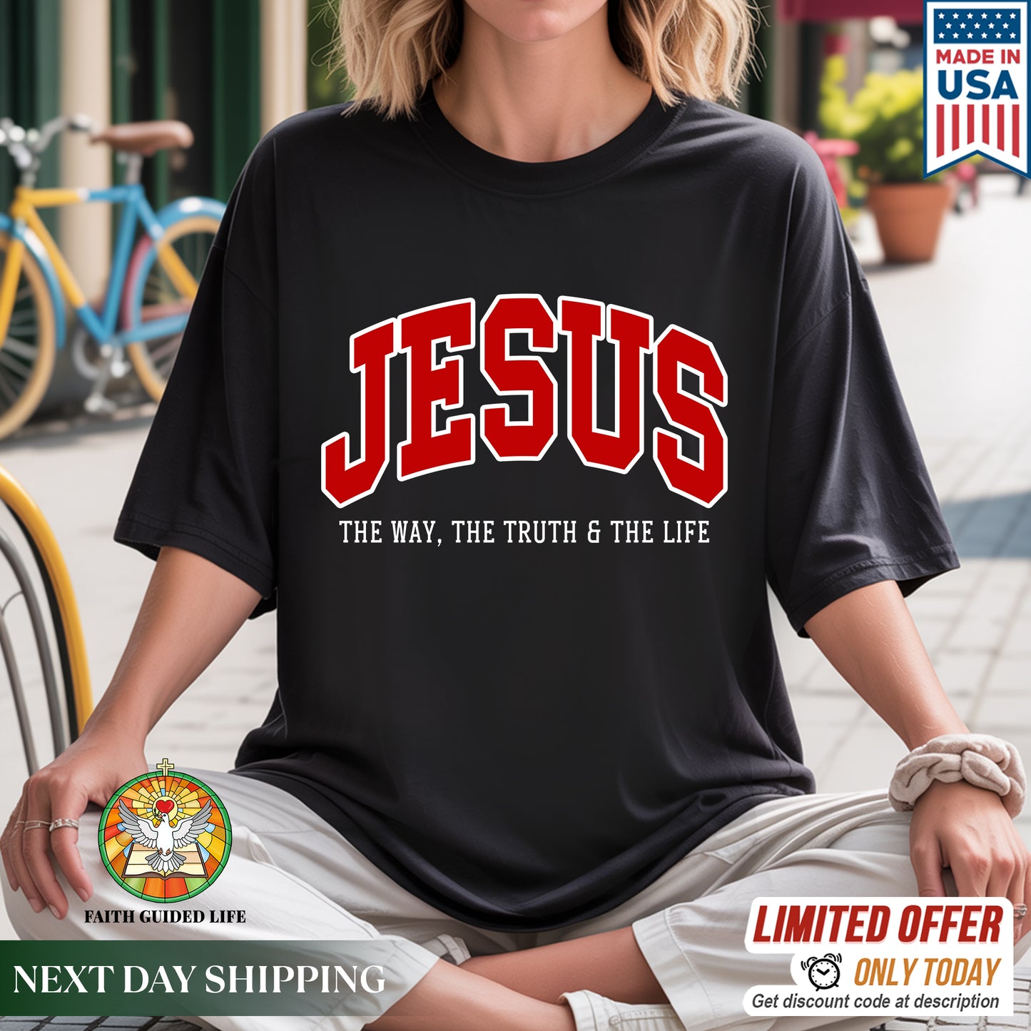 "Jesus The Way The Truth The Life" Unisex Varsity Style Christian T-Shirt | John 14:6 Bold Declaration Tee | Faith Guided Life Apparel