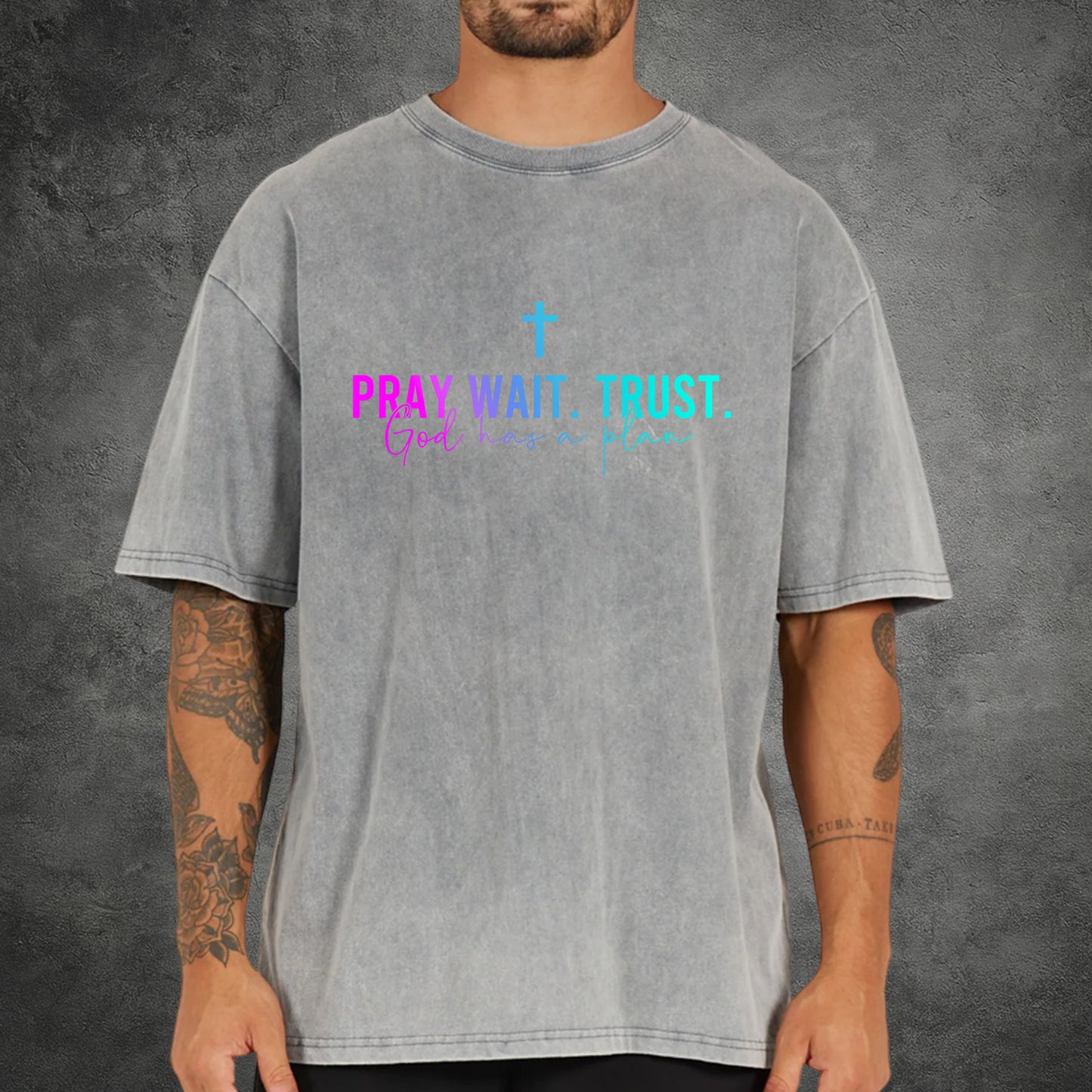 Pray Wait Trust God Has A Plan Unisex Vintage Washed T-Shirt - Divine Timing Faith Declaration