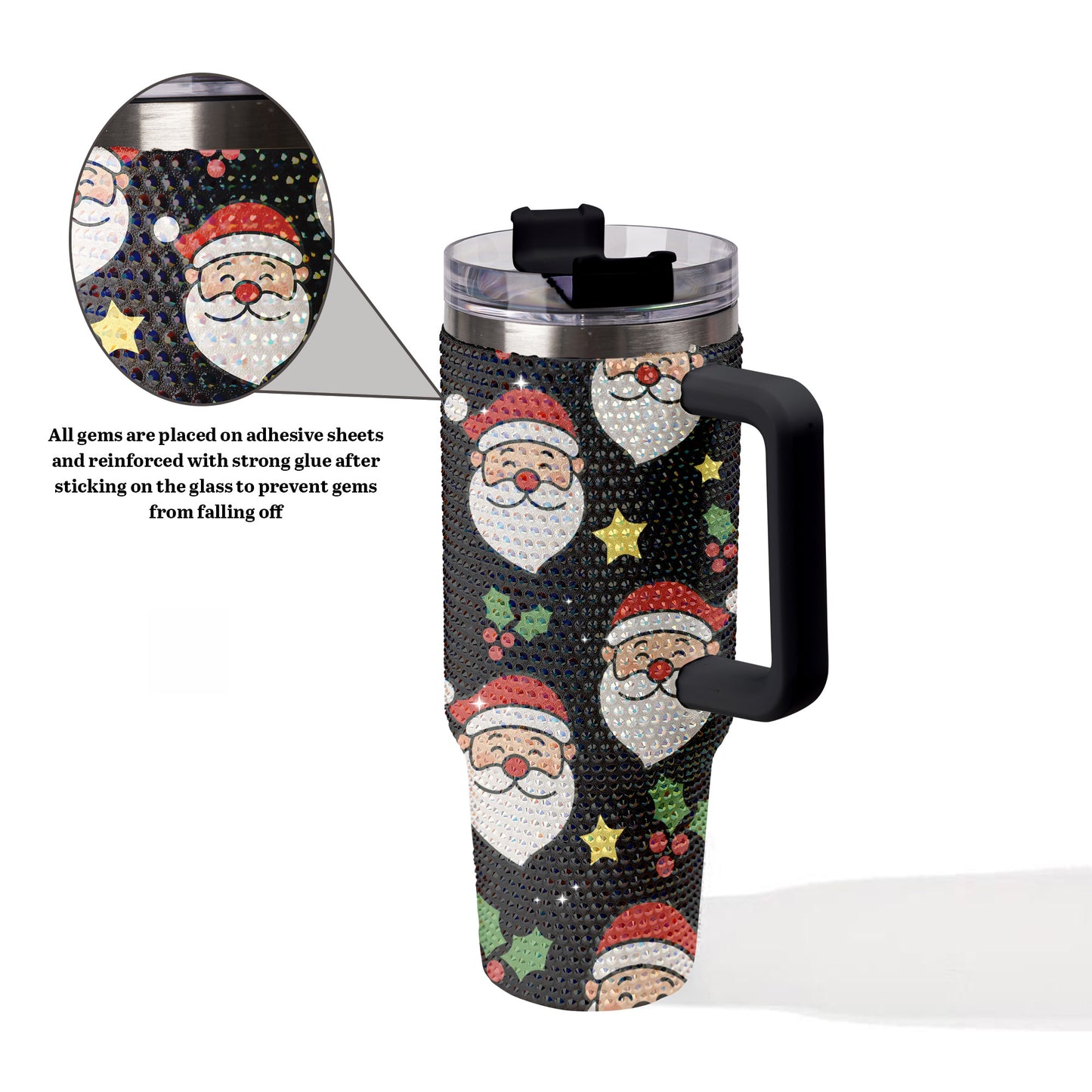 Santa Christmas Bling Diamond Tumbler 40oz - Sparkling Holiday Rhinestone Cup