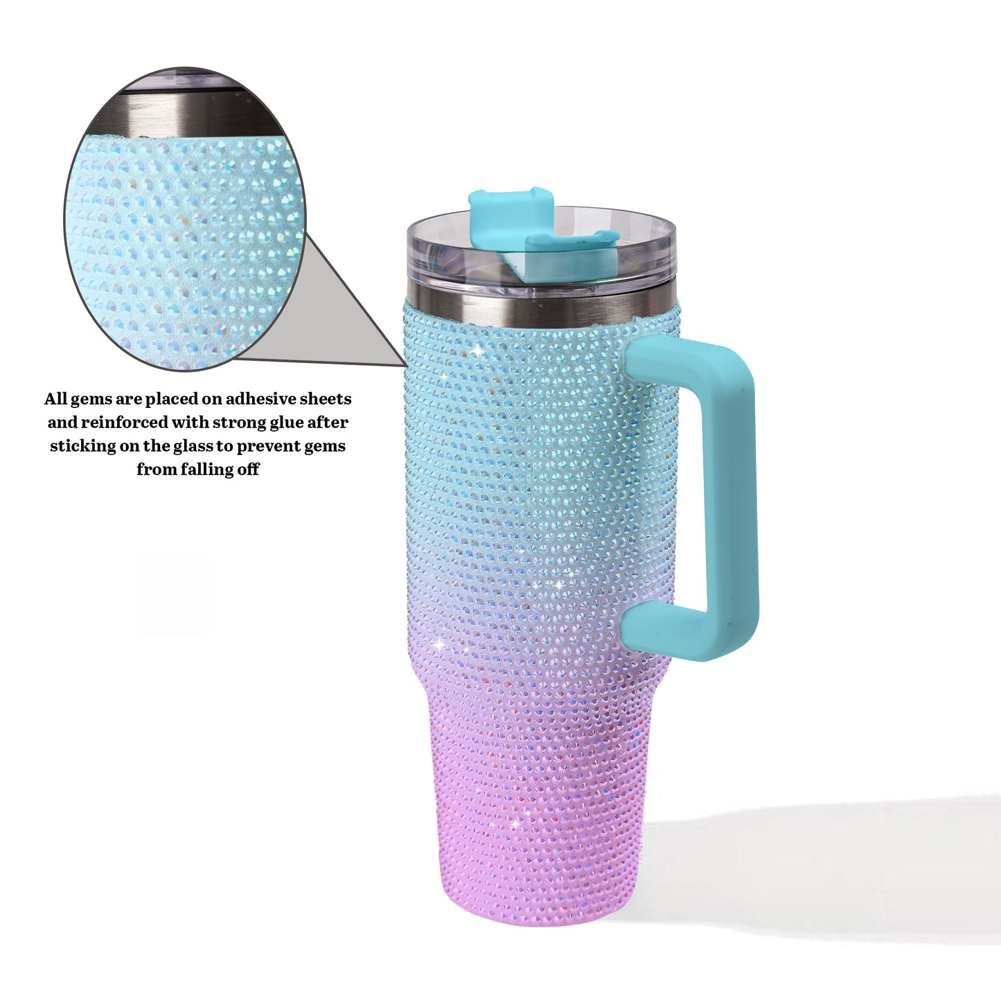 Blue Pink Gradient Bling Diamond Tumbler 40oz - Sparkling Ombre Dreams Rhinestone Cup