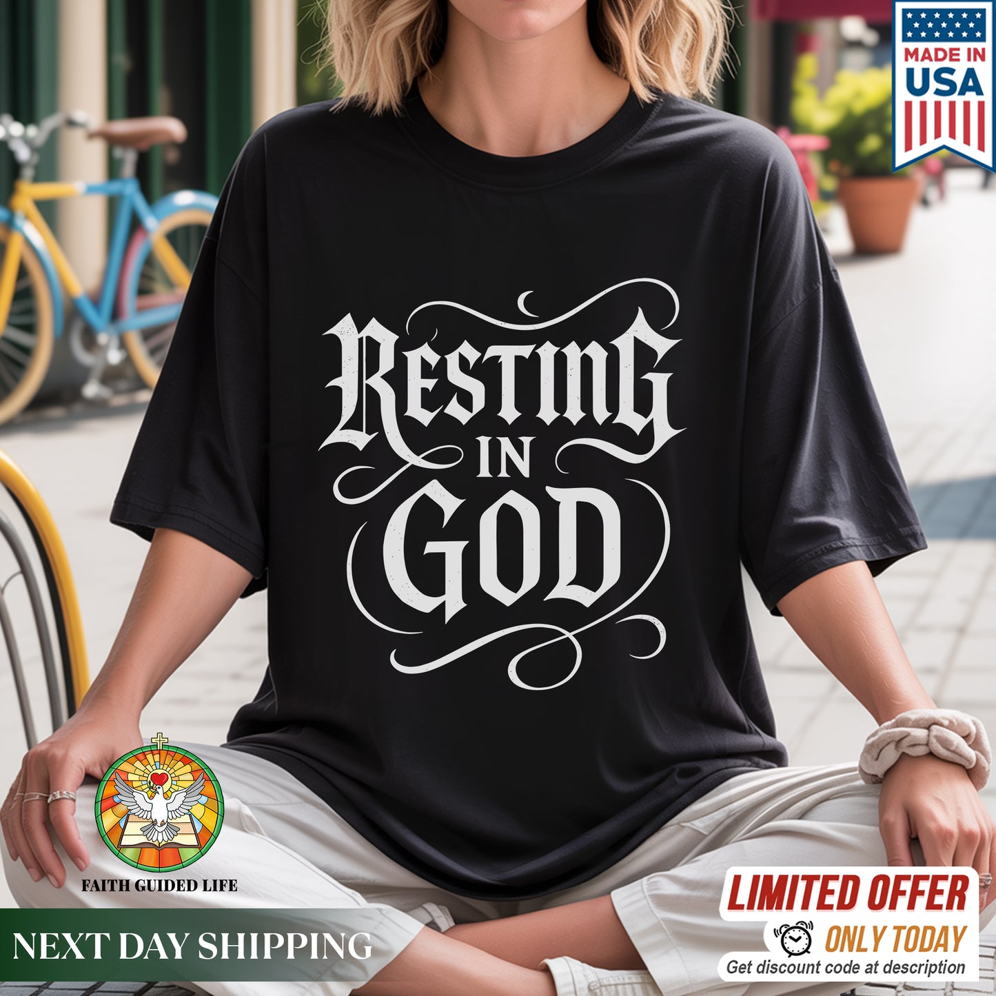 Resting In God Gothic Style T-Shirt - Bold Christian Peace Declaration