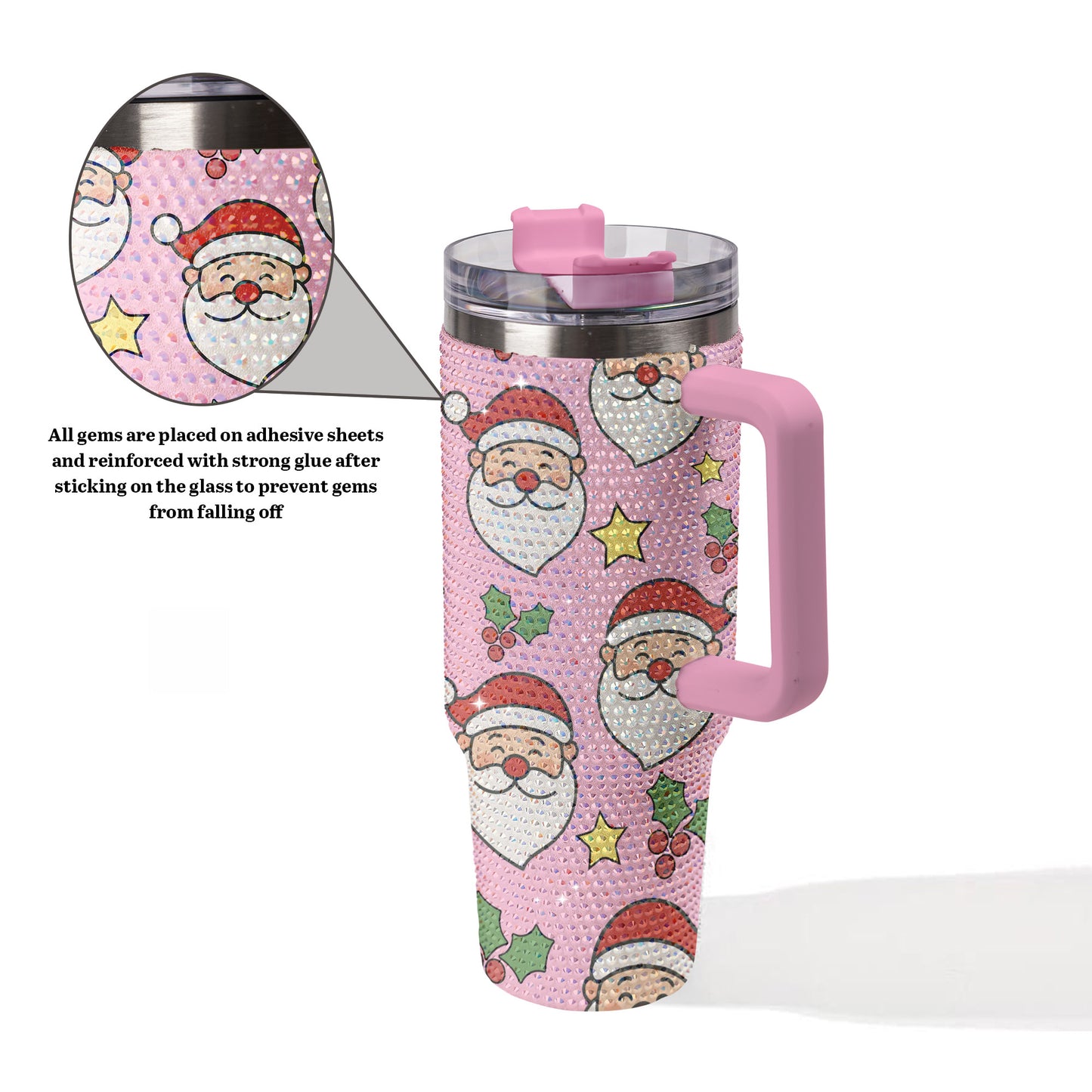 Santa Christmas Bling Diamond Tumbler 40oz - Sparkling Holiday Rhinestone Cup