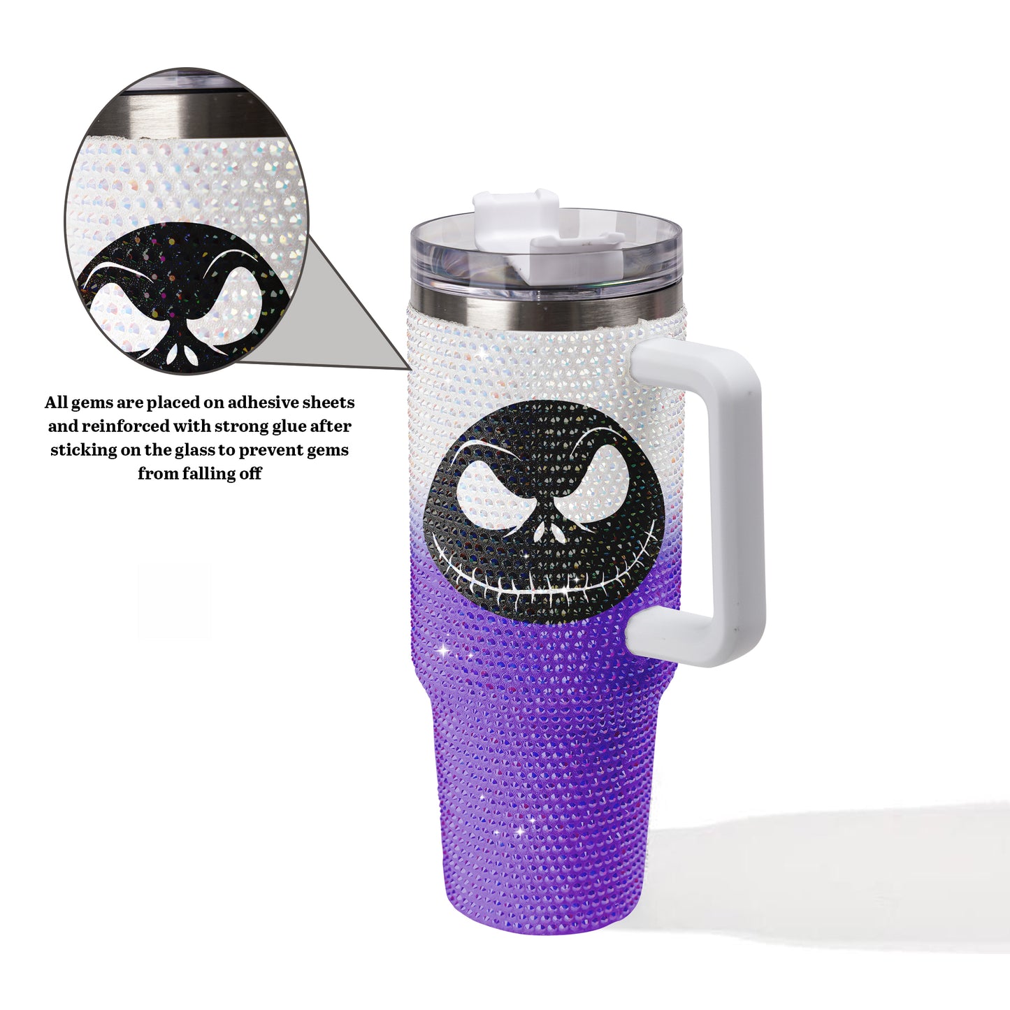 Ghost Halloween Bling Diamond Tumbler 40oz - Sparkling Spooky Rhinestone Cup