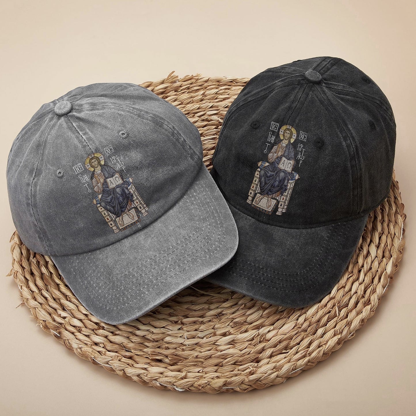 Byzantine Orthodox Jesus Christ Pantocrator Washed Cap - IC XC NIKA Traditional Icon
