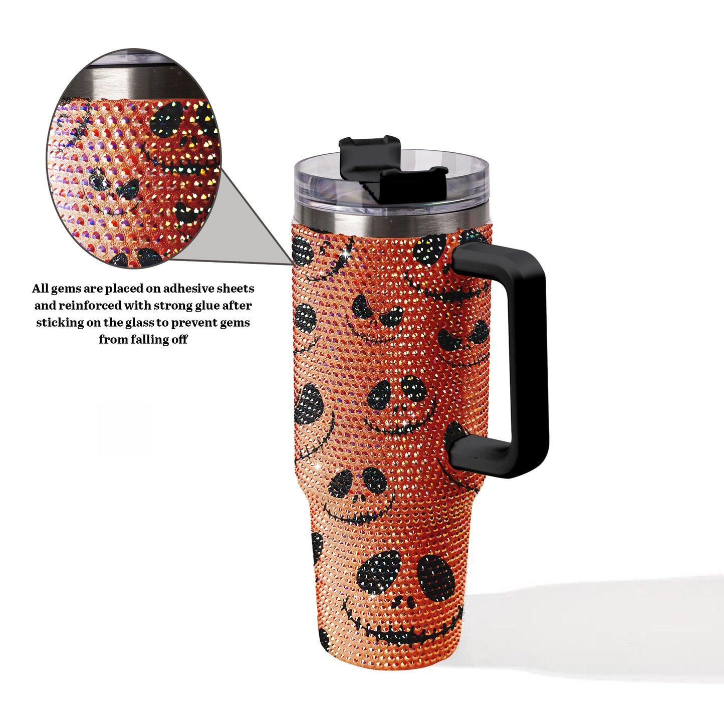 Pumpkin Halloween Bling Diamond Tumbler 40oz - Sparkling Spooky Rhinestone Cup