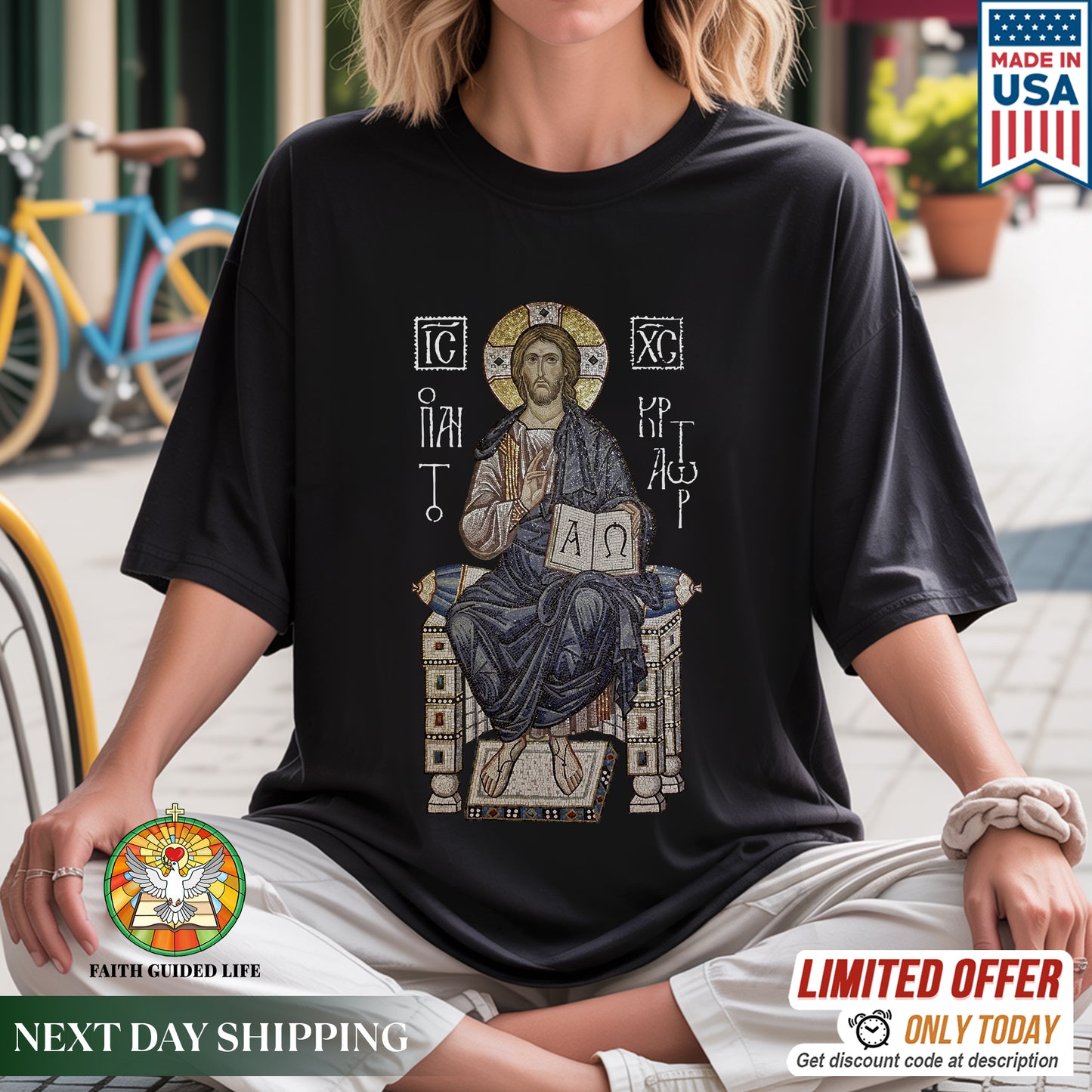 Byzantine Orthodox Jesus Christ Pantocrator T-Shirt - IC XC NIKA Traditional Icon