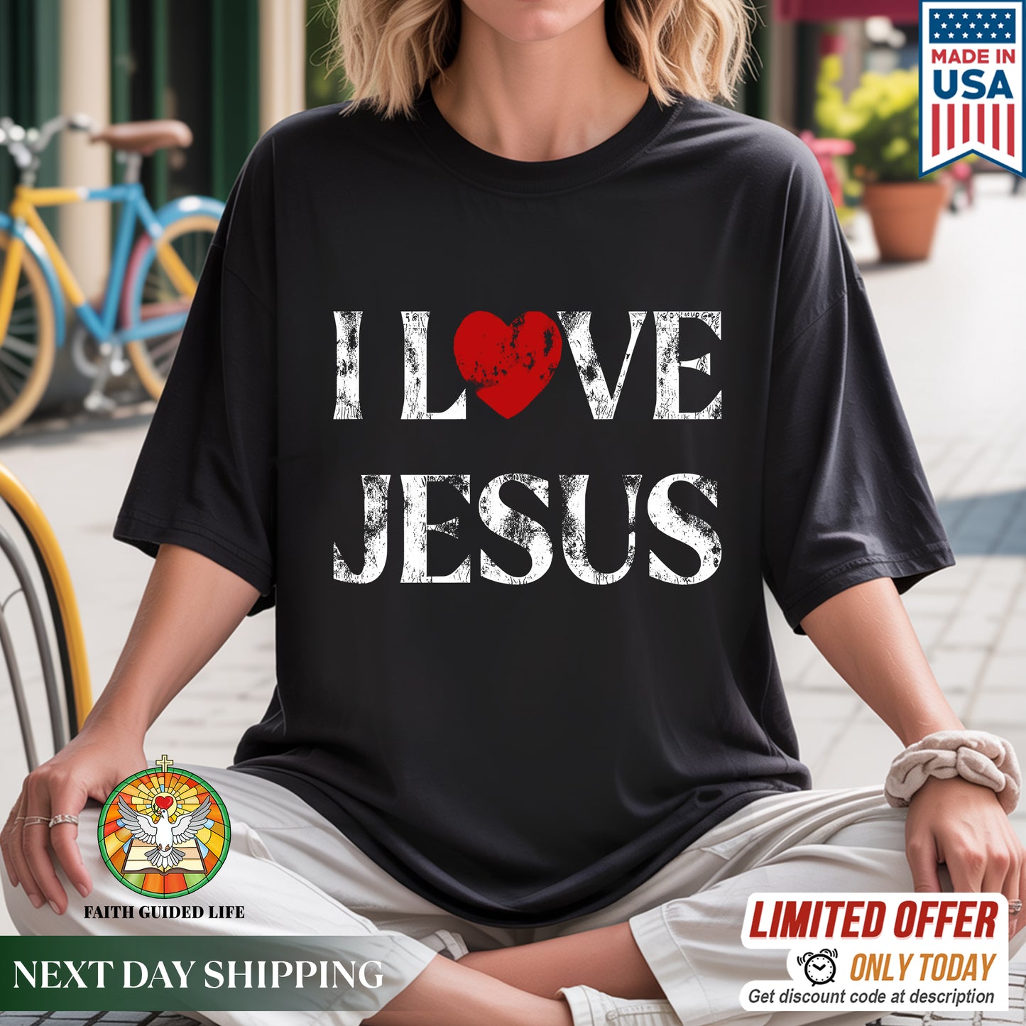 "I Love Jesus" Unisex Distressed Christian T-Shirt | John 3:16 Love Declaration Tee | Faith Guided Life Apparel