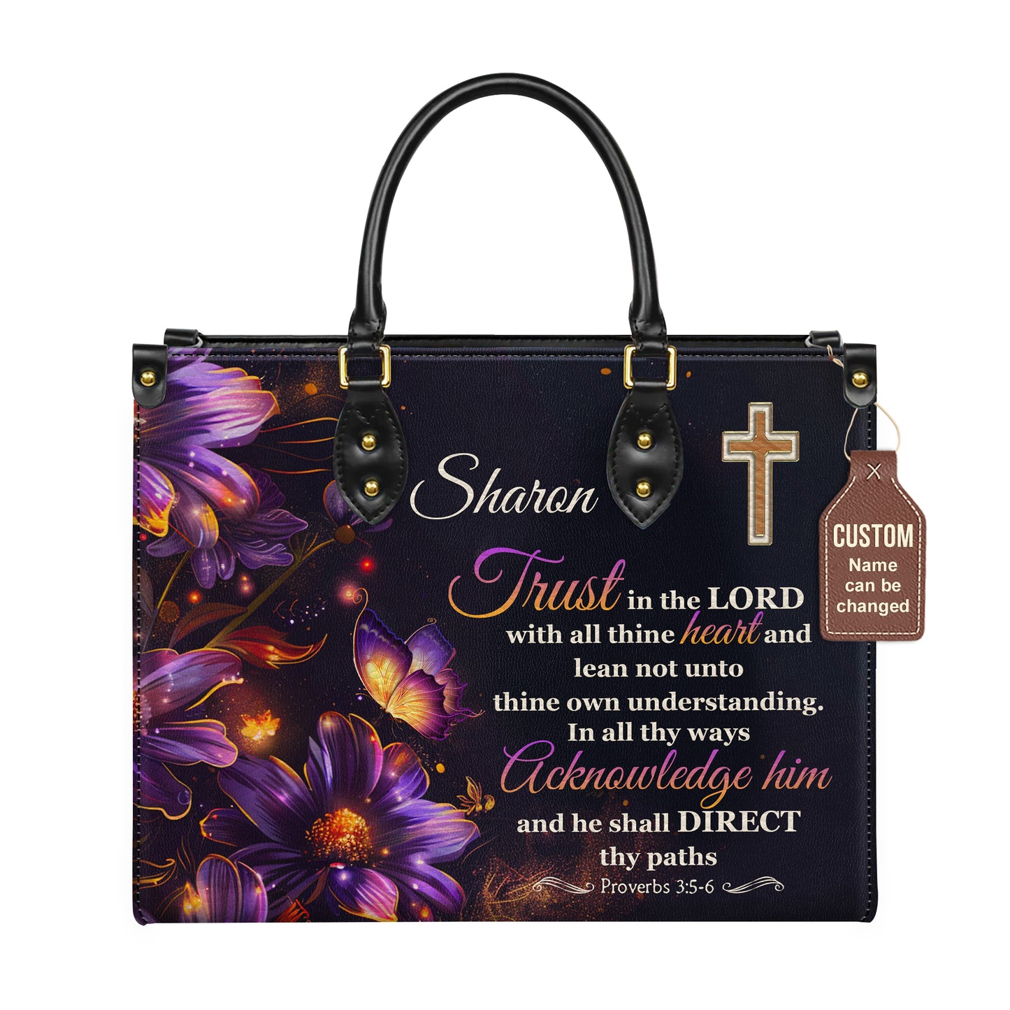 Trust In The Lord Proverbs 3:5-6 He Shall Direct Thy Paths Personalized Faith Leather Handbag