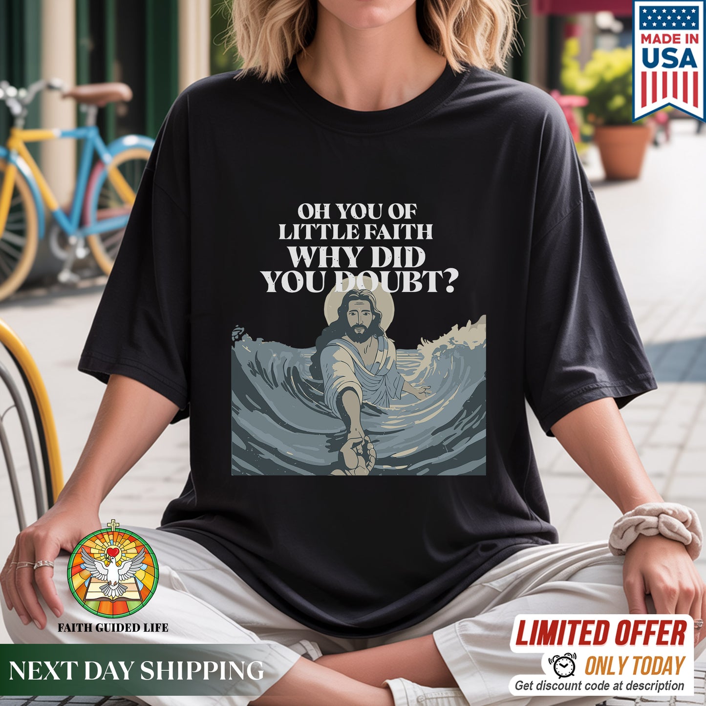 Oh You Of Little Faith Why Did You Doubt? T-Shirt - Jesus Walking on Water Biblical Story